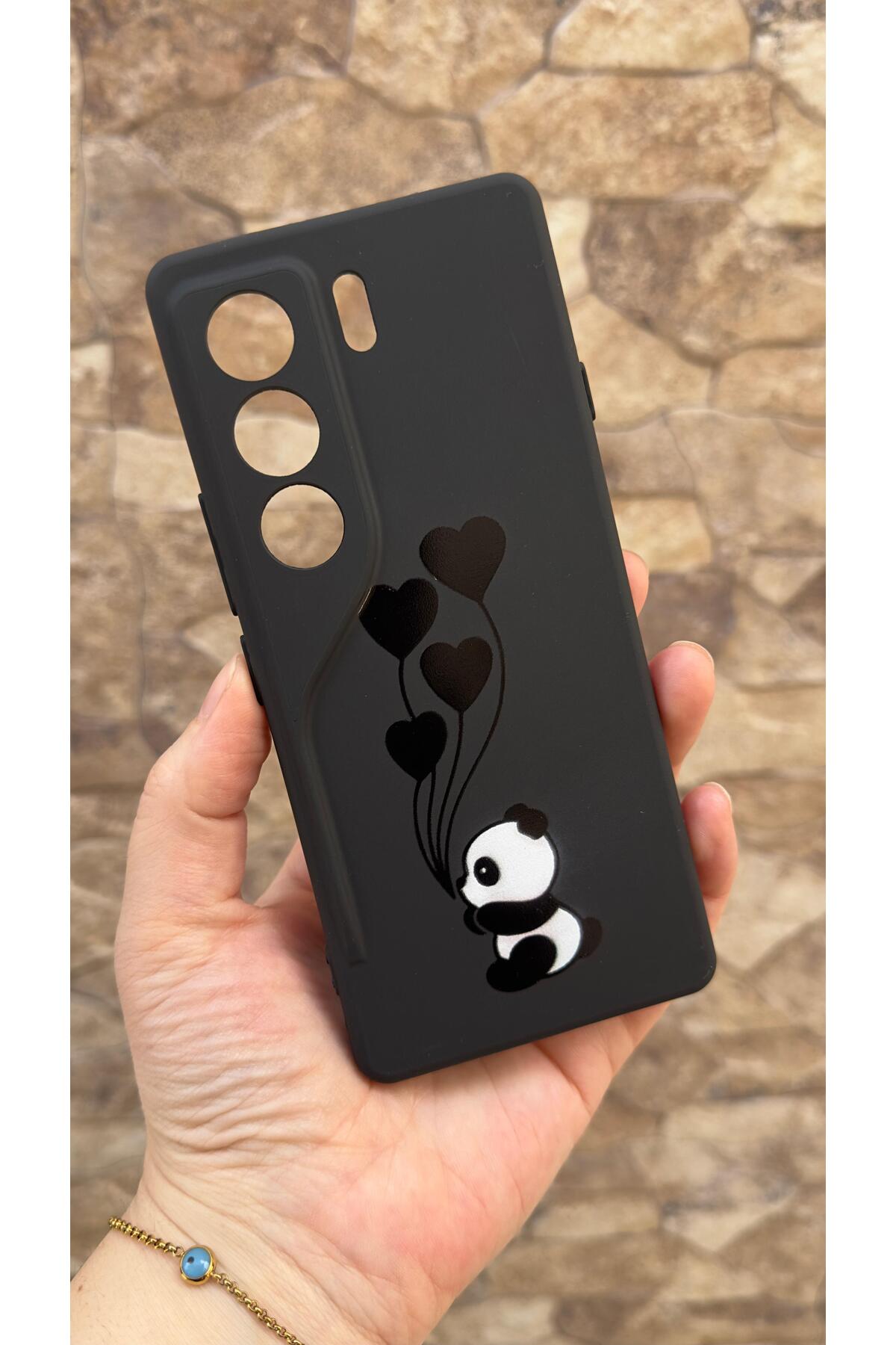 Tecno Camon 40 Pro Uyumlu Kalpli Panda Desenli Silikon Darbe Emici Klasik Korumalı Rubber Kılıf