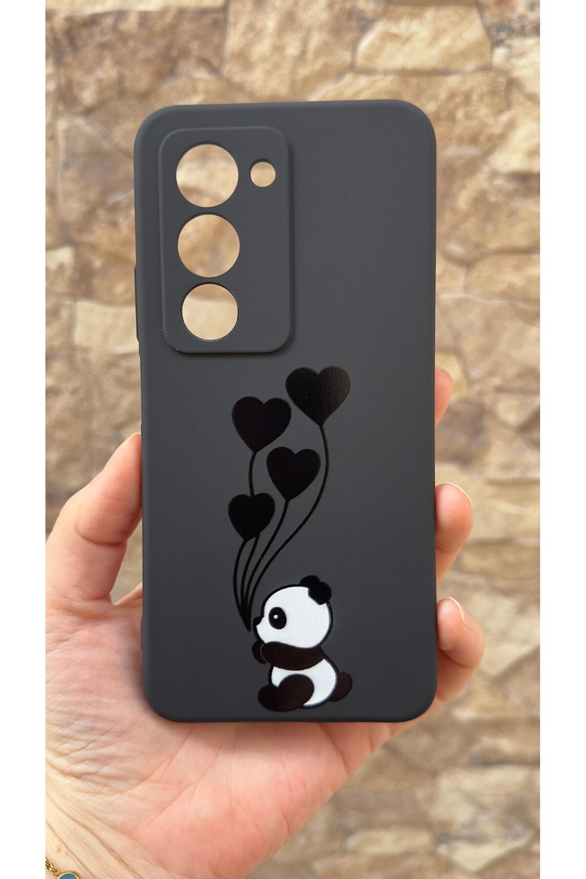 Redmi 15 Uyumlu Kalpli Panda Desenli Silikon Darbe Emici Klasik Korumalı Rubber Kılıf