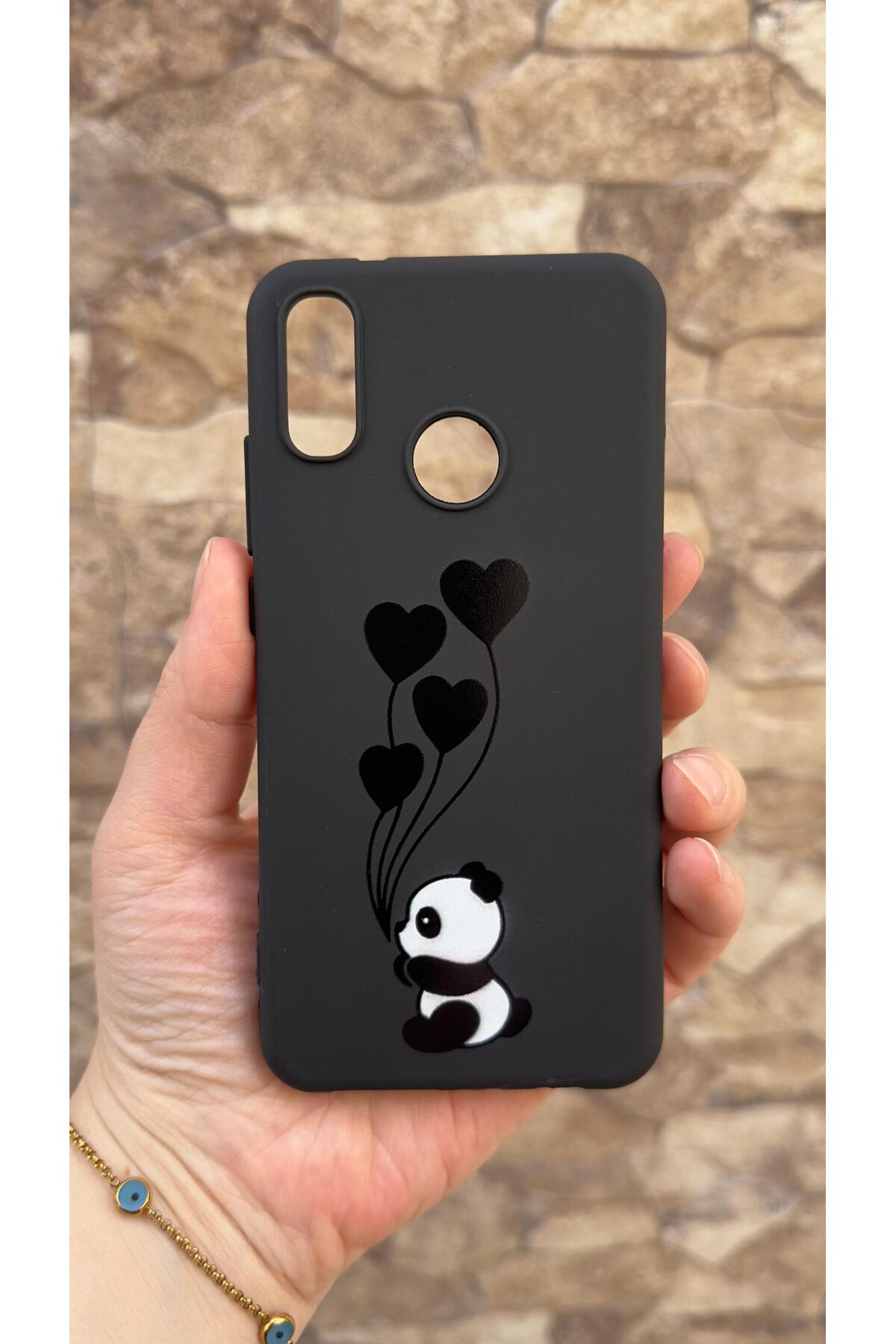 HUAWEİ P20 LİTE Uyumlu Kalpli Panda Desenli Silikon Darbe Emici Klasik Korumalı Rubber Kılıf