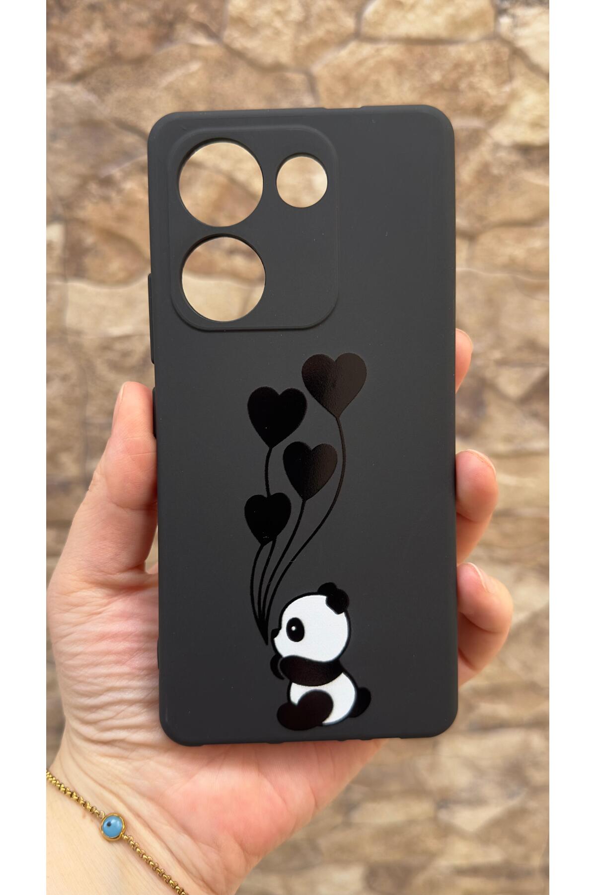 TECNO CAMON 20 PRO Uyumlu Kalpli Panda Desenli Silikon Darbe Emici Klasik Korumalı Rubber Kılıf