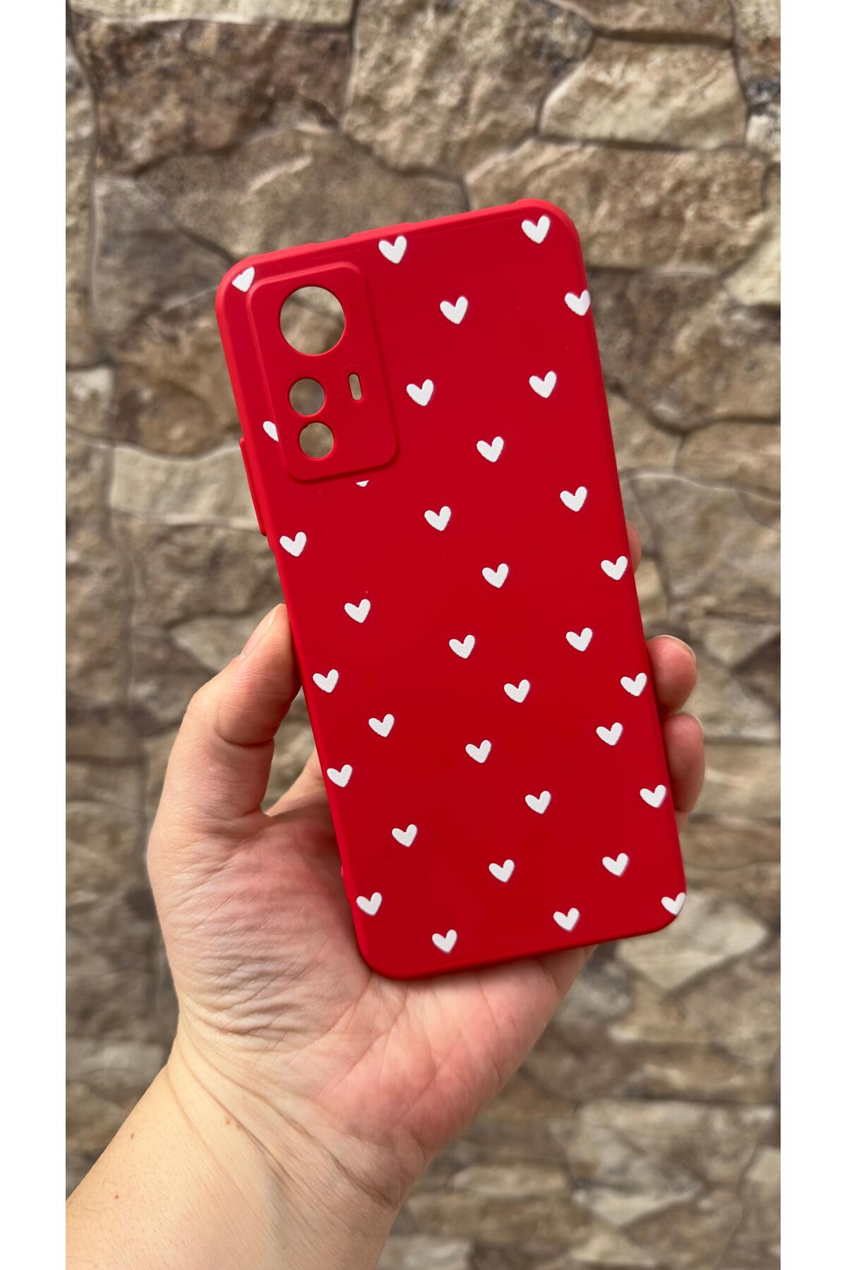 Redmi Note 12S Uyumlu Mini Beyaz Kalp Desenli Silikon Darbe Emici Klasik Korumalı Rubber Kılıf