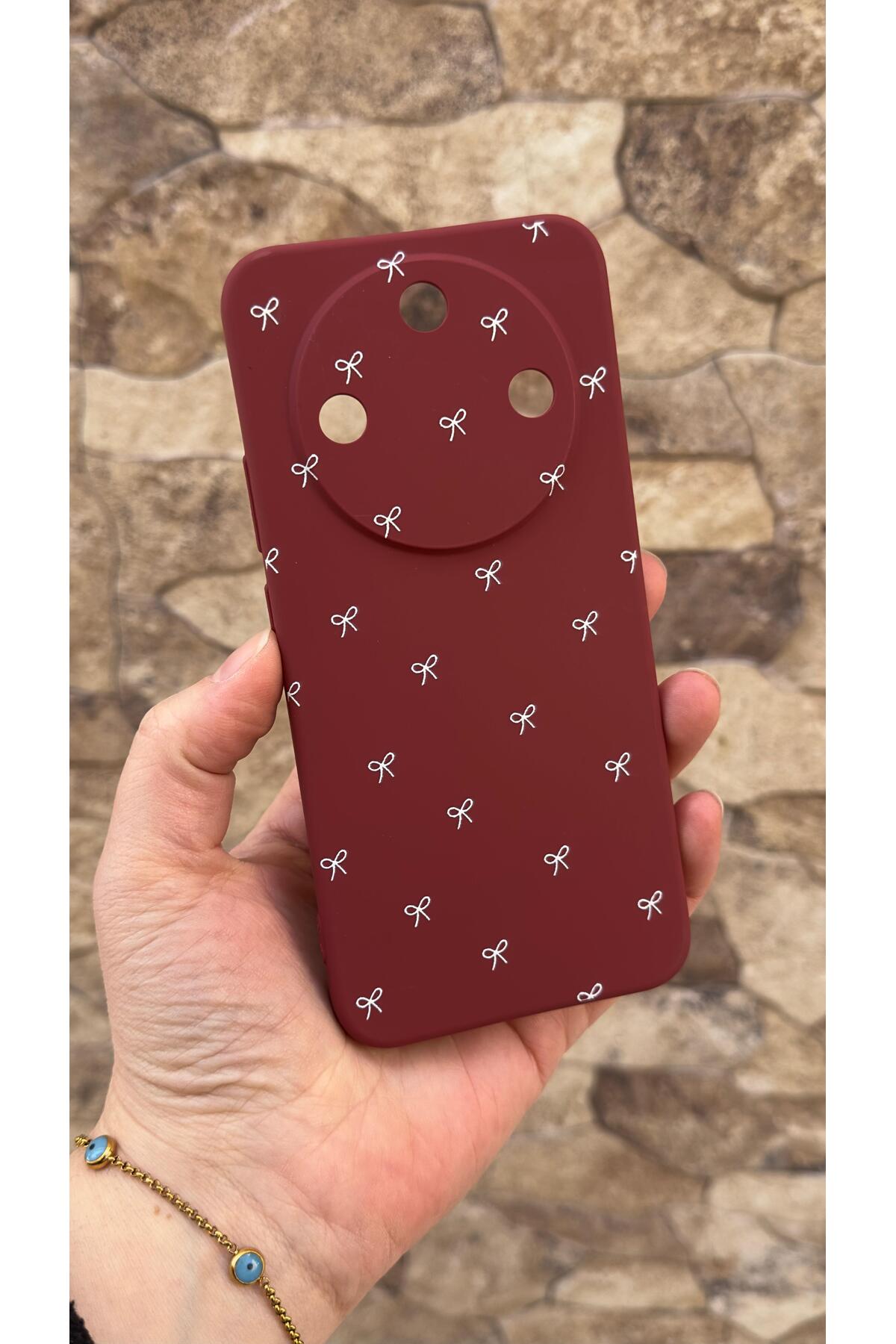 Honor Magic 8 Lite Uyumlu Beyaz Fiyonk Desenli Silikon Darbe Emici Klasik Korumalı Rubber Kılıf