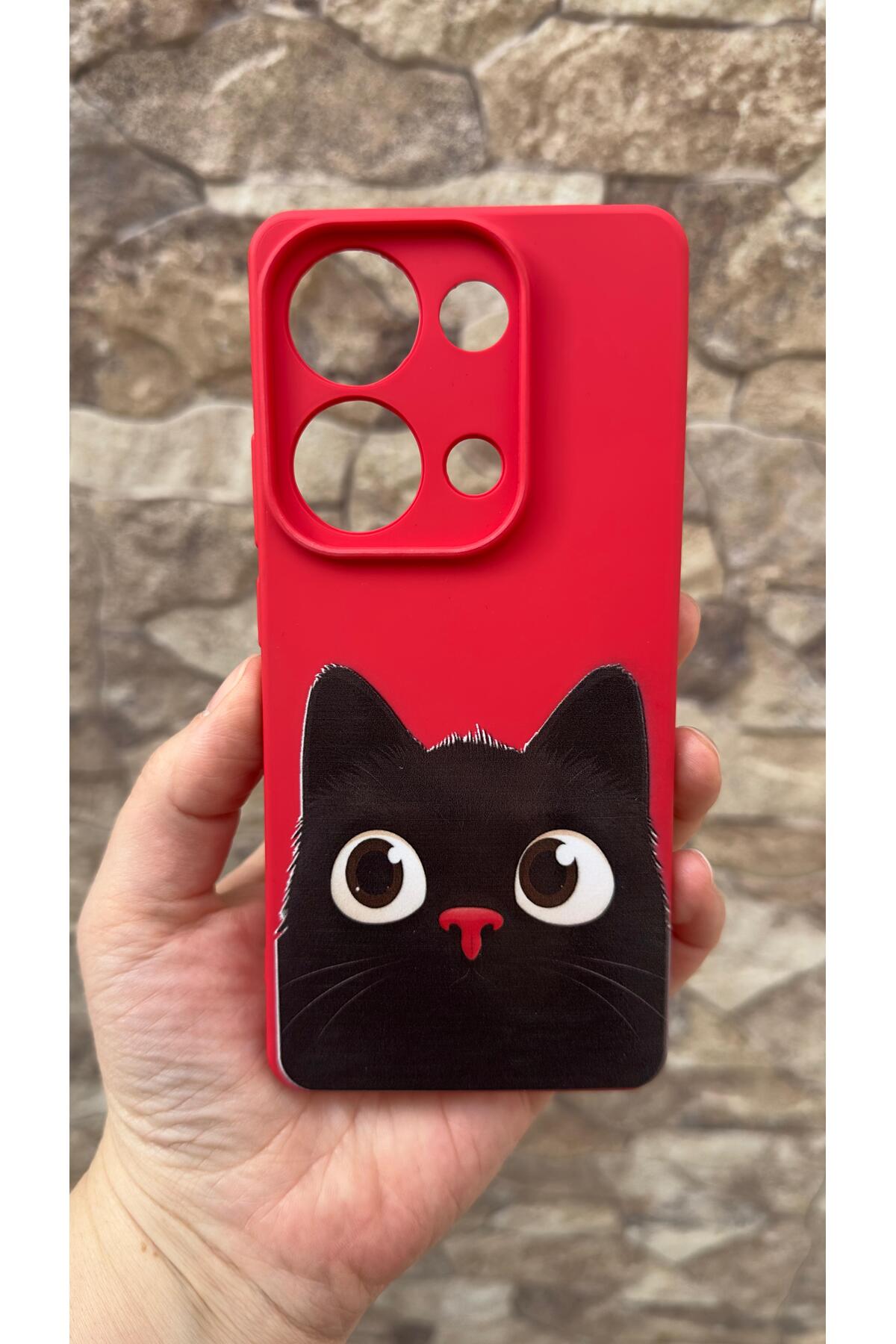Redmi Note 13 Pro 4G Uyumlu Sevimli Siyah Kedi Desenli Silikon Darbe Emici Klasik Korumalı Kılıf