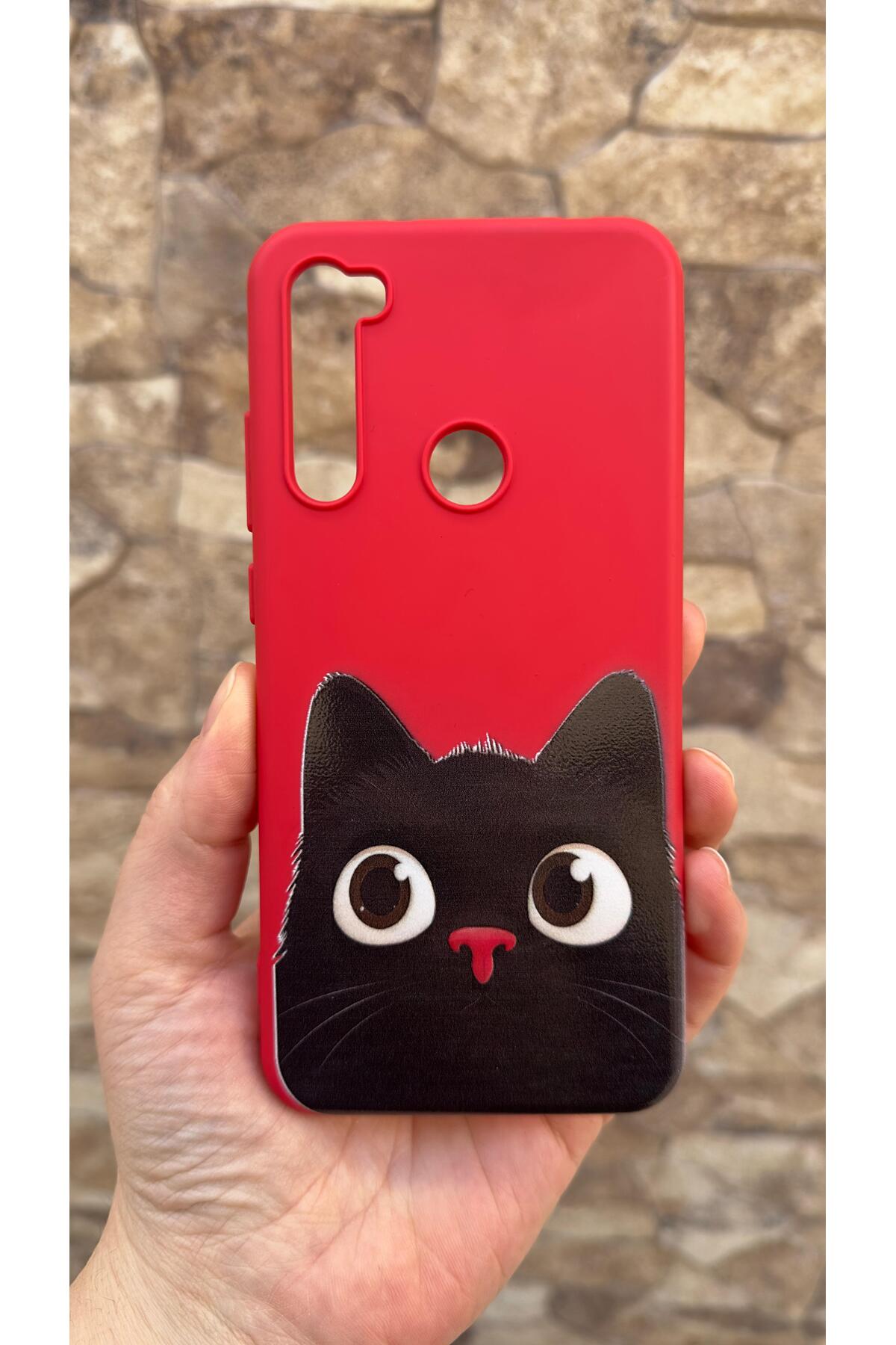 Redmi Note 8 Uyumlu Sevimli Siyah Kedi Desenli Silikon Darbe Emici Klasik Korumalı Rubber Kılıf