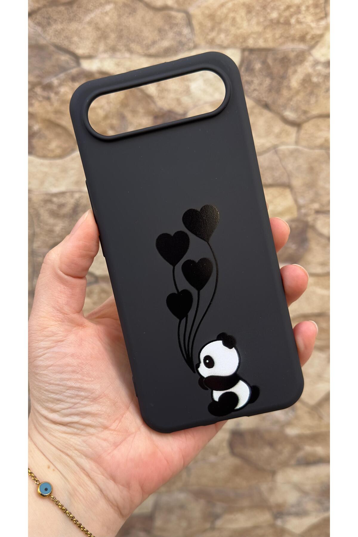 Tecno Spark Slim Uyumlu Kalpli Panda Desenli Silikon Darbe Emici Klasik Korumalı Rubber Kılıf