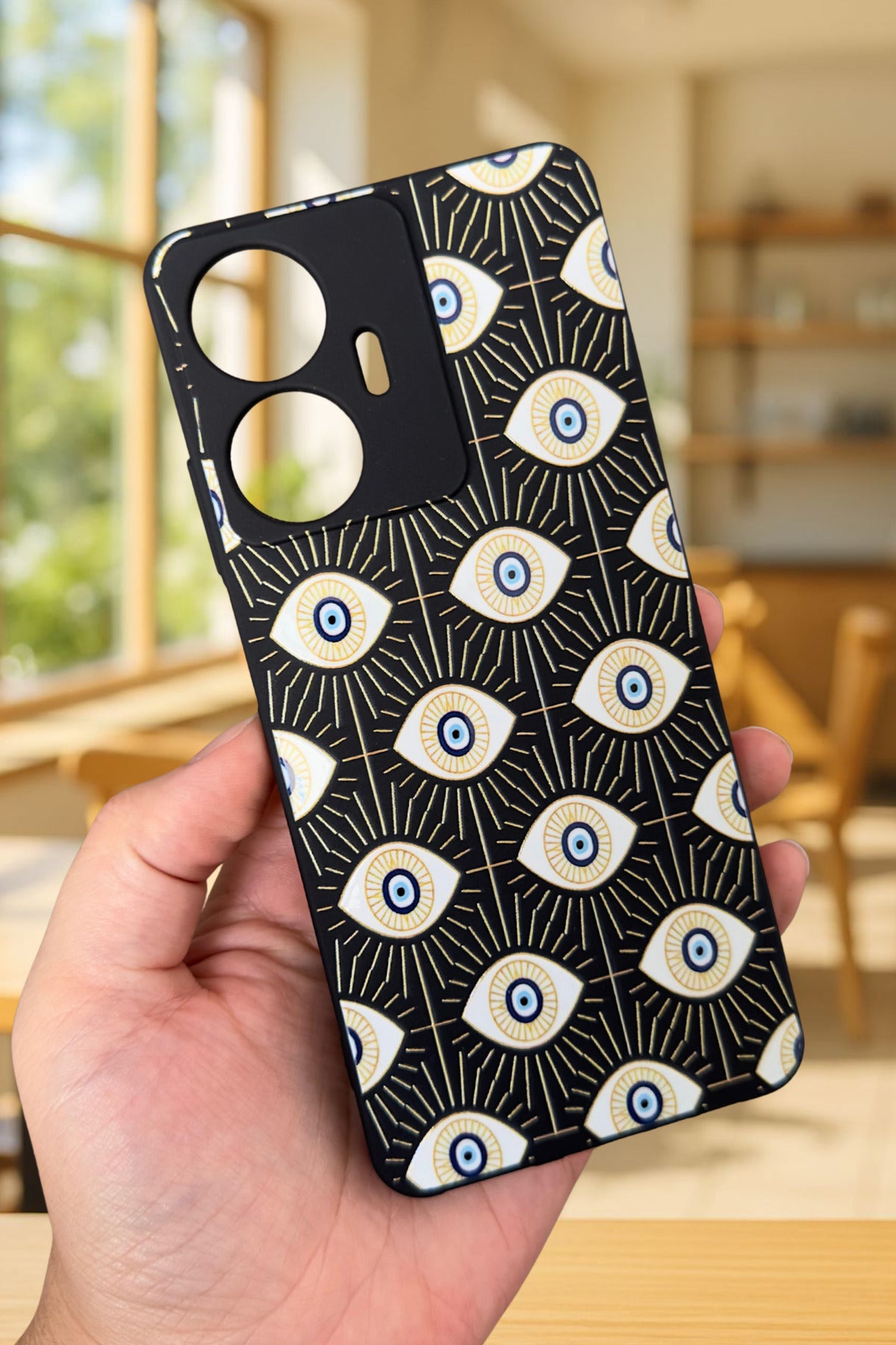 Realme C55 Uyumlu Evıl Eye Desenli Silikon Darbe Emici Klasik Korumalı Rubber Kılıf