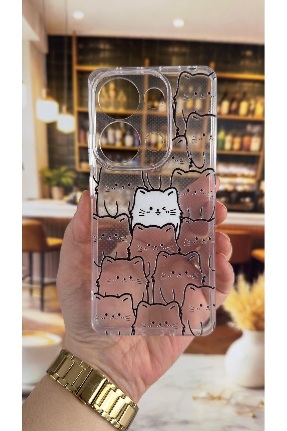 Redmi Note 13 Pro 4G Uyumlu Manycat Desenli Şeffaf Darbe Emici Kamera Korumalı Clear Kılıf