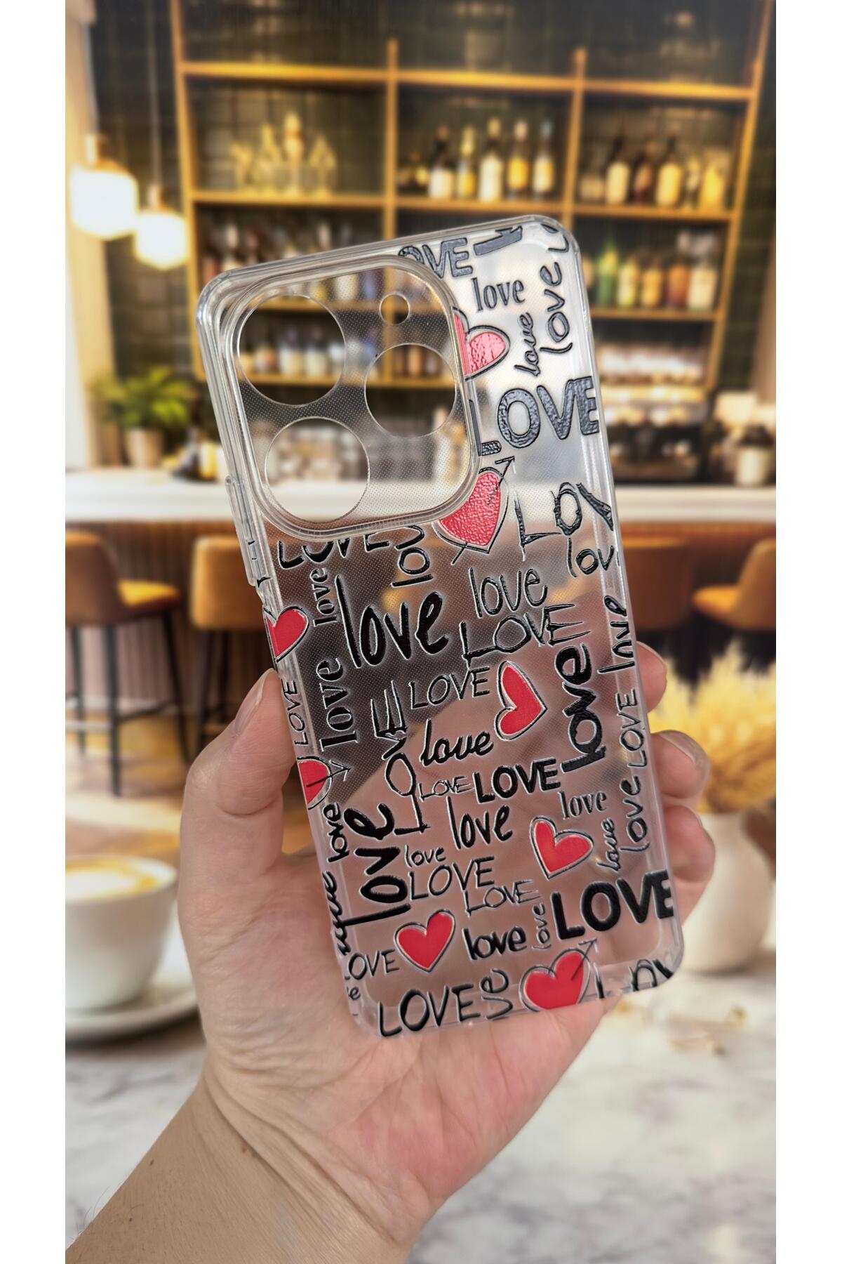 Tecno Spark 10 Pro Uyumlu Love Yazı Desenli Şeffaf Darbe Emici Kamera Korumalı Clear Kılıf