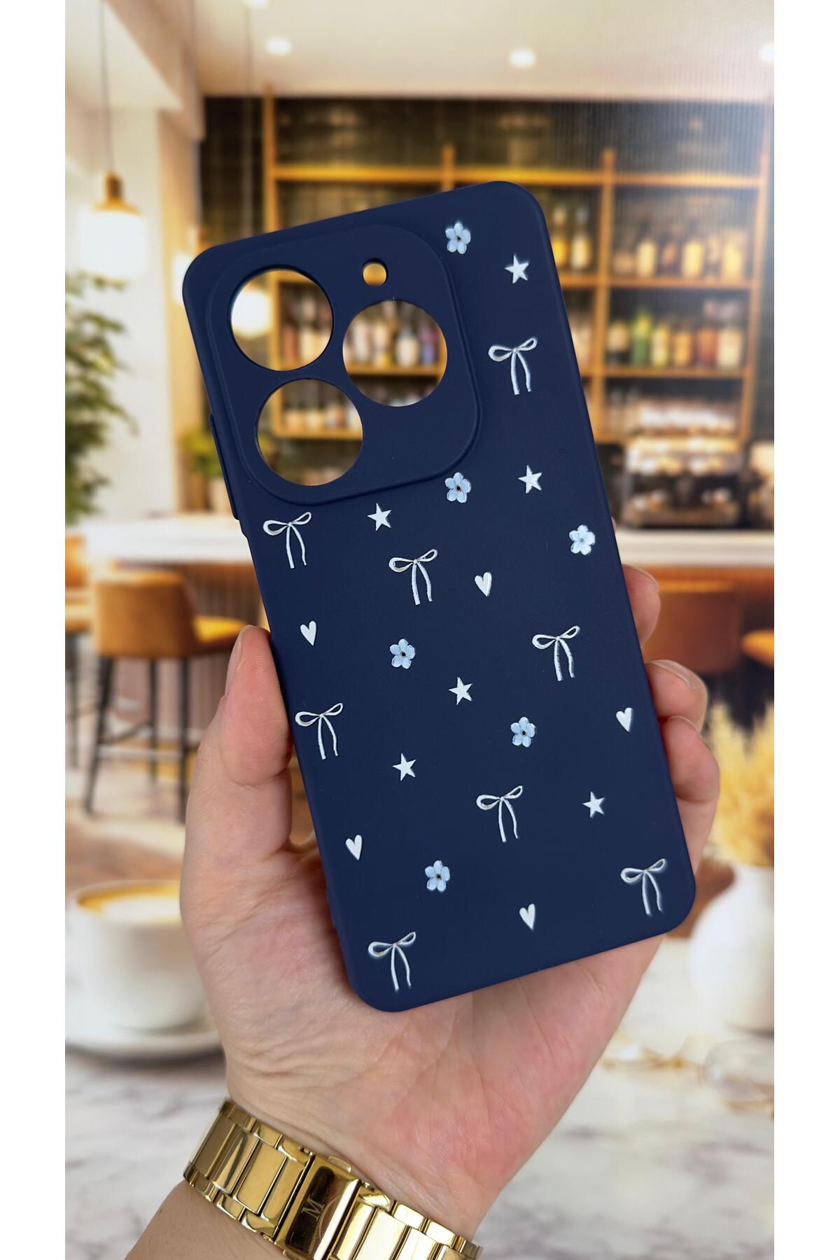 Tecno Spark 20/20C Uyumlu Mini Fiyonk Desenli Silikon Darbe Emici Klasik Korumalı Rubber Kılıf