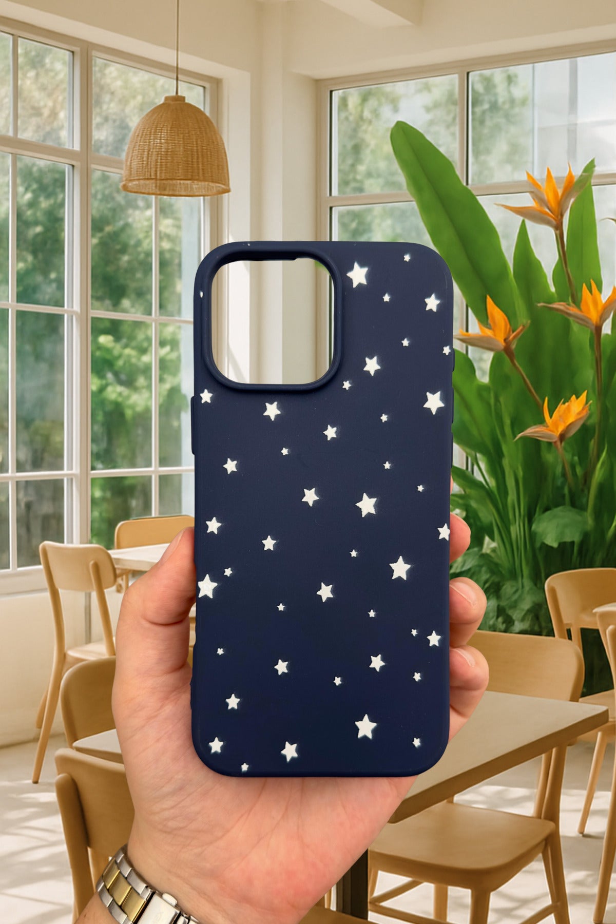 iPhone 14 Plus/15 Plus Uyumlu MİNİMAL YILDIZ DESENLİ Darbeye Dayanıklı Klasik Silikon Rubber Kılıf