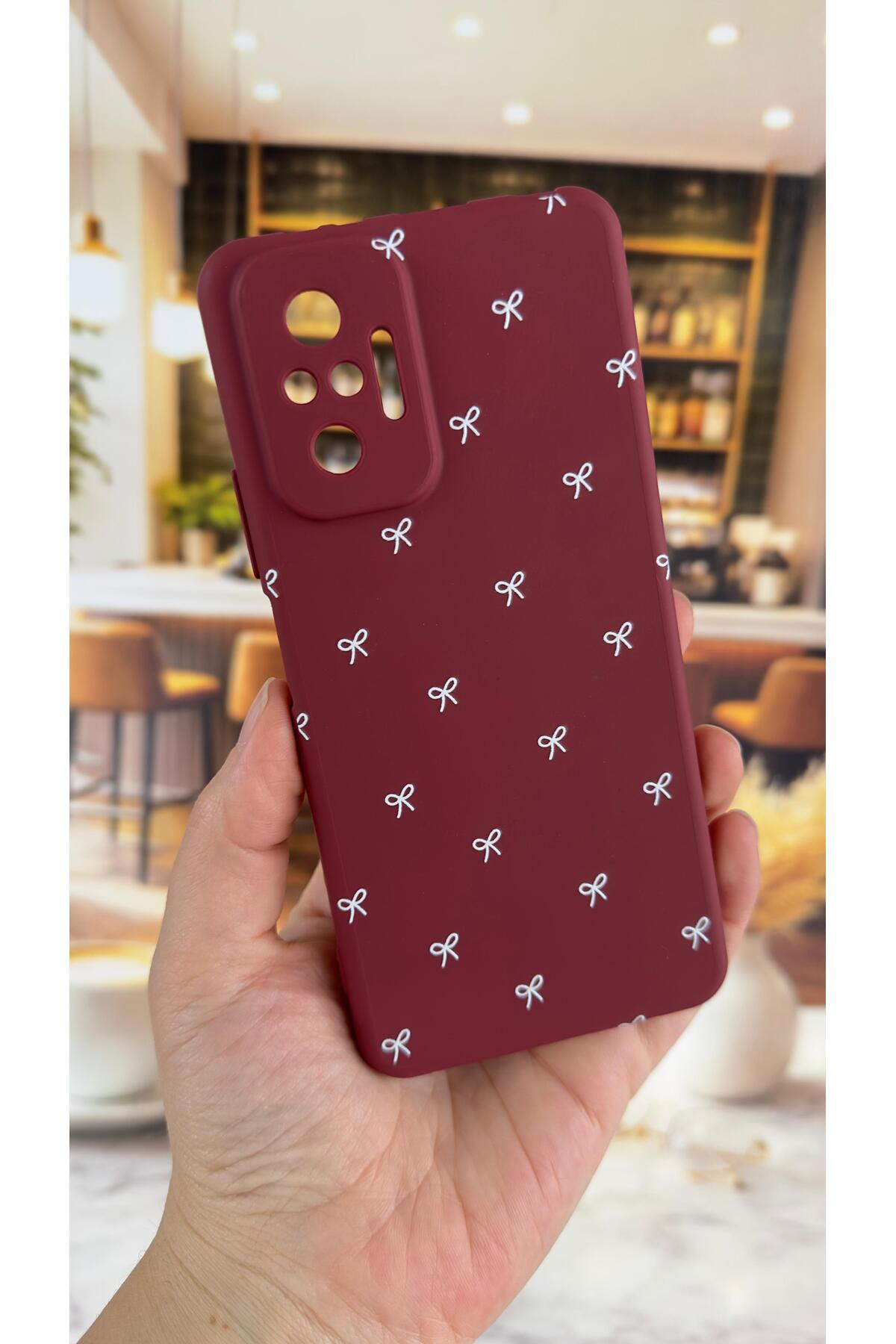 Redmi Note 10 Pro Uyumlu Beyaz Fiyonk Desenli Silikon Darbe Emici Klasik Korumalı Rubber Kılıf