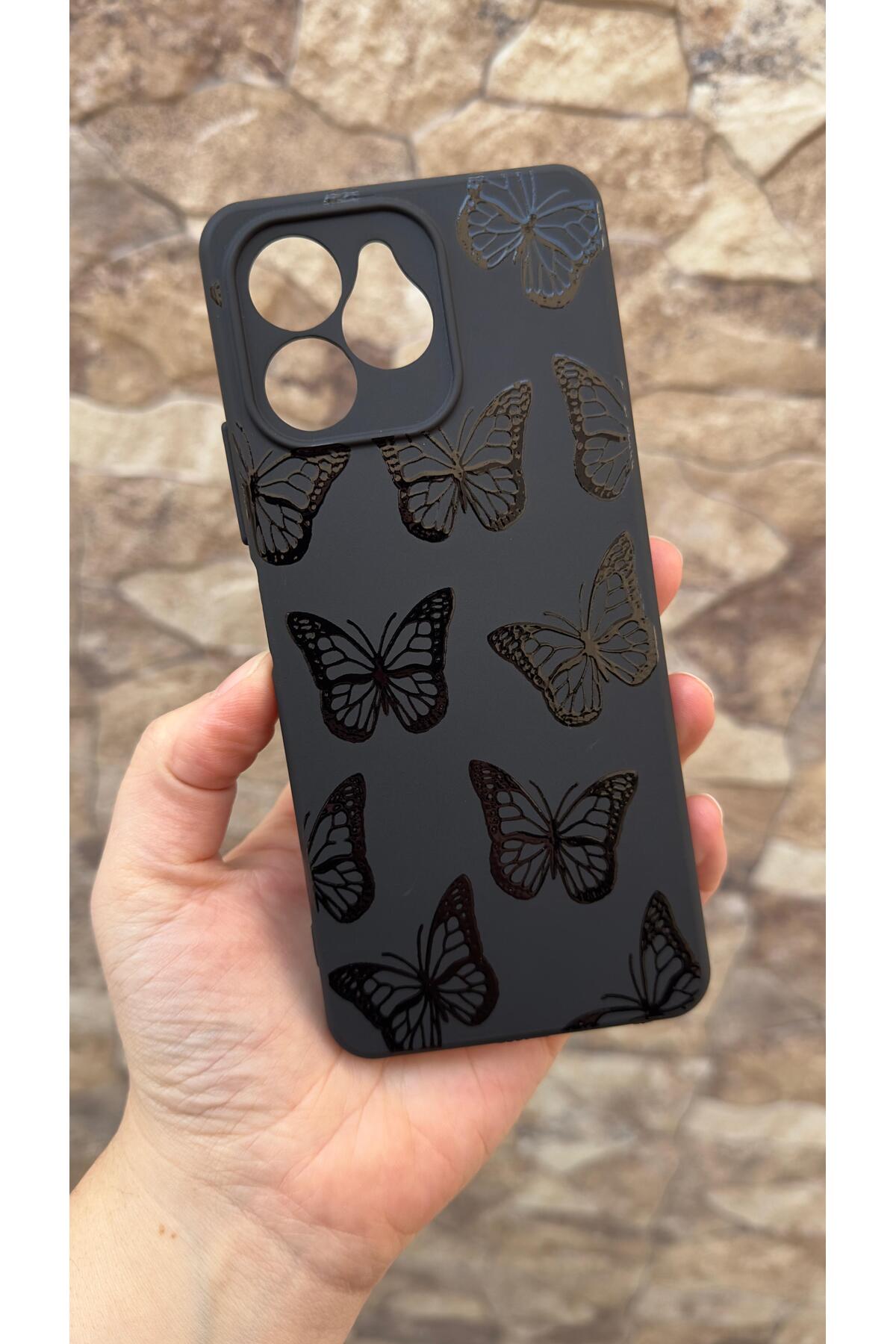 Omix X6 Uyumlu Siyah Kelebek Desenli Silikon Darbe Emici Klasik Korumalı Rubber Kılıf