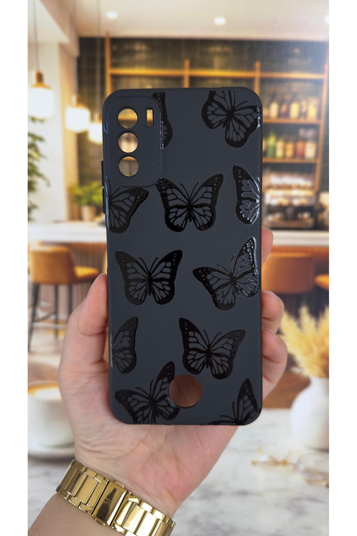REEDER S19 MAX PRO S Uyumlu Siyah Kelebek Desenli Silikon Darbe Emici Klasik Korumalı Rubber Kılıf