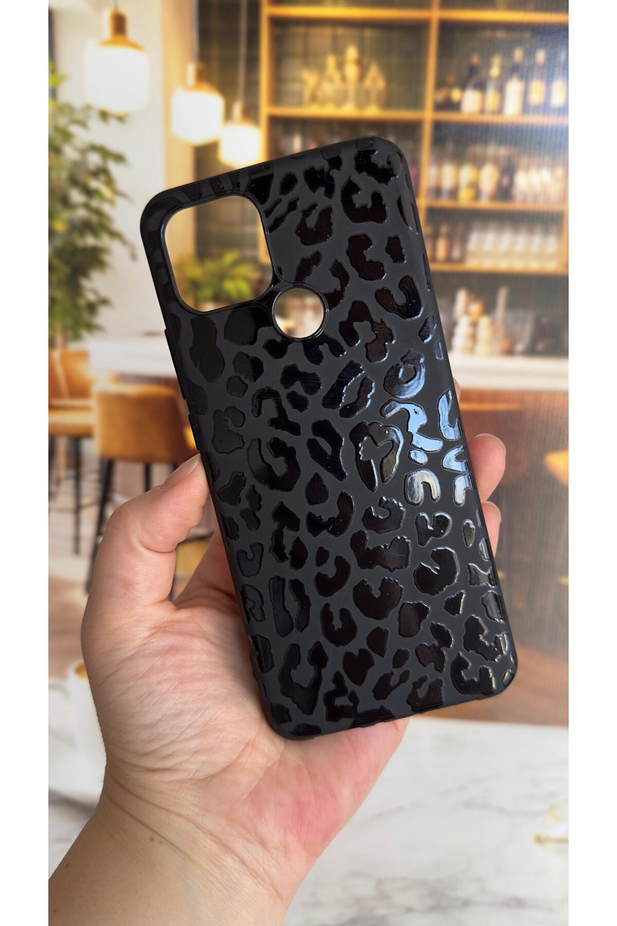 Oppo A15 Uyumlu Leopar Desenli Silikon Darbe Emici Klasik Korumalı Rubber Kılıf