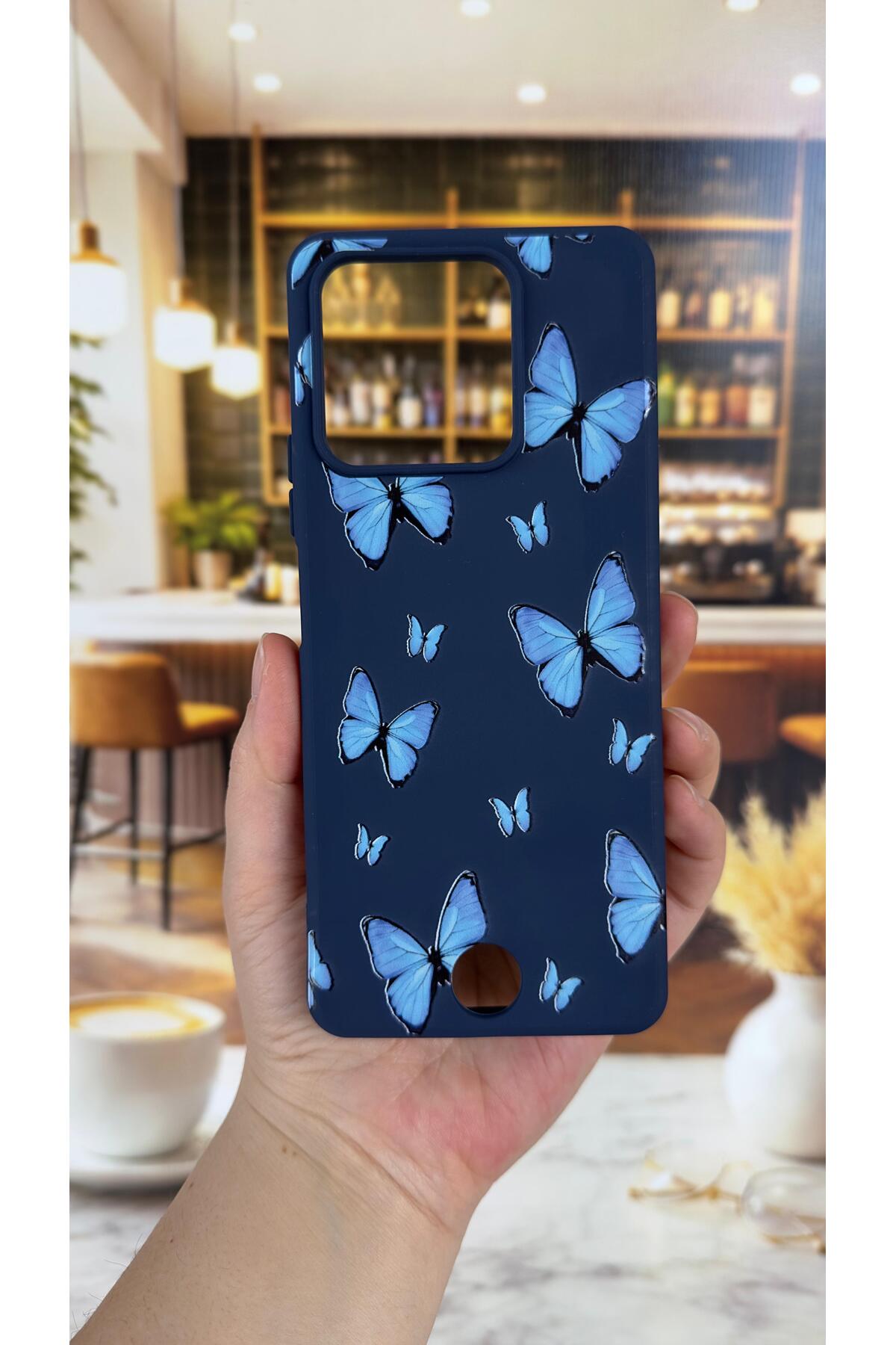 REEDER S71 Uyumlu Mavi Kelebek Desenli Silikon Darbe Emici Klasik Korumalı Rubber Kılıf