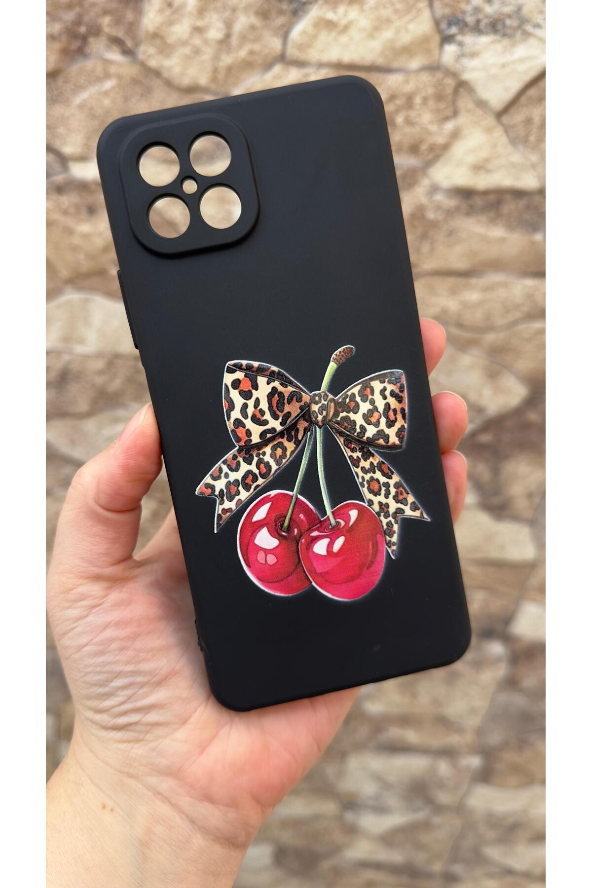 Omix x600 Uyumlu Kiraz Fiyonk Leopar Desenli Silikon Darbe Emici Klasik Korumalı Rubber Kılıf 277