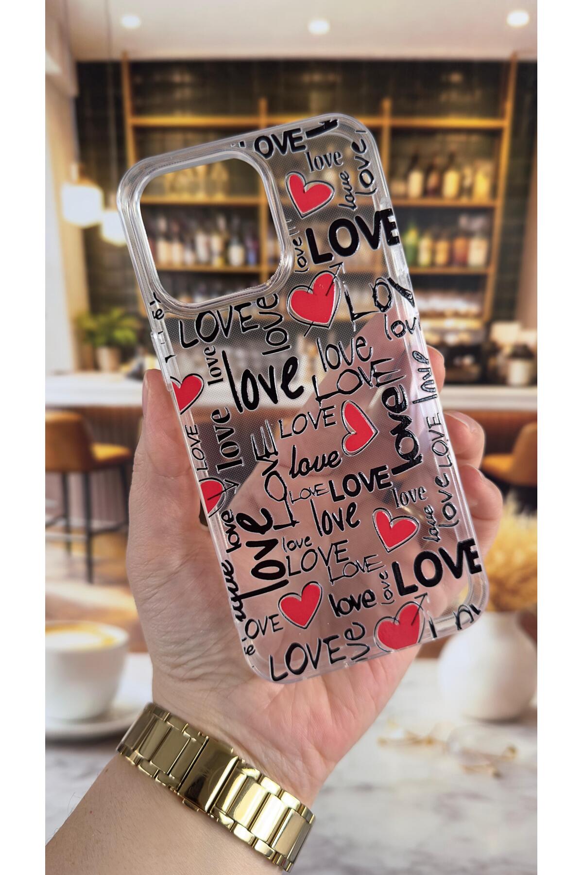 Iphone 15 Pro Max Uyumlu Love Yazı Desenli Şeffaf Darbe Emici Kamera Korumalı Clear Kılıf