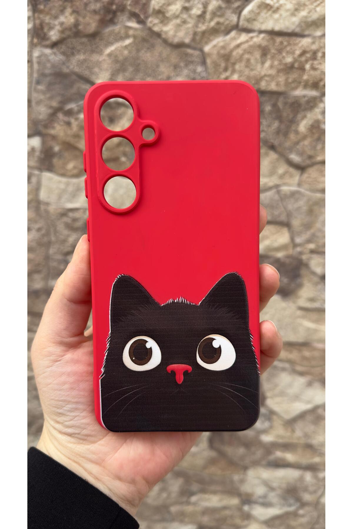 Samsung Galaxy S24FE Uyumlu Sevimli Siyah Kedi Desenli Silikon Darbe Emici Klasik Korumalı Kılıf