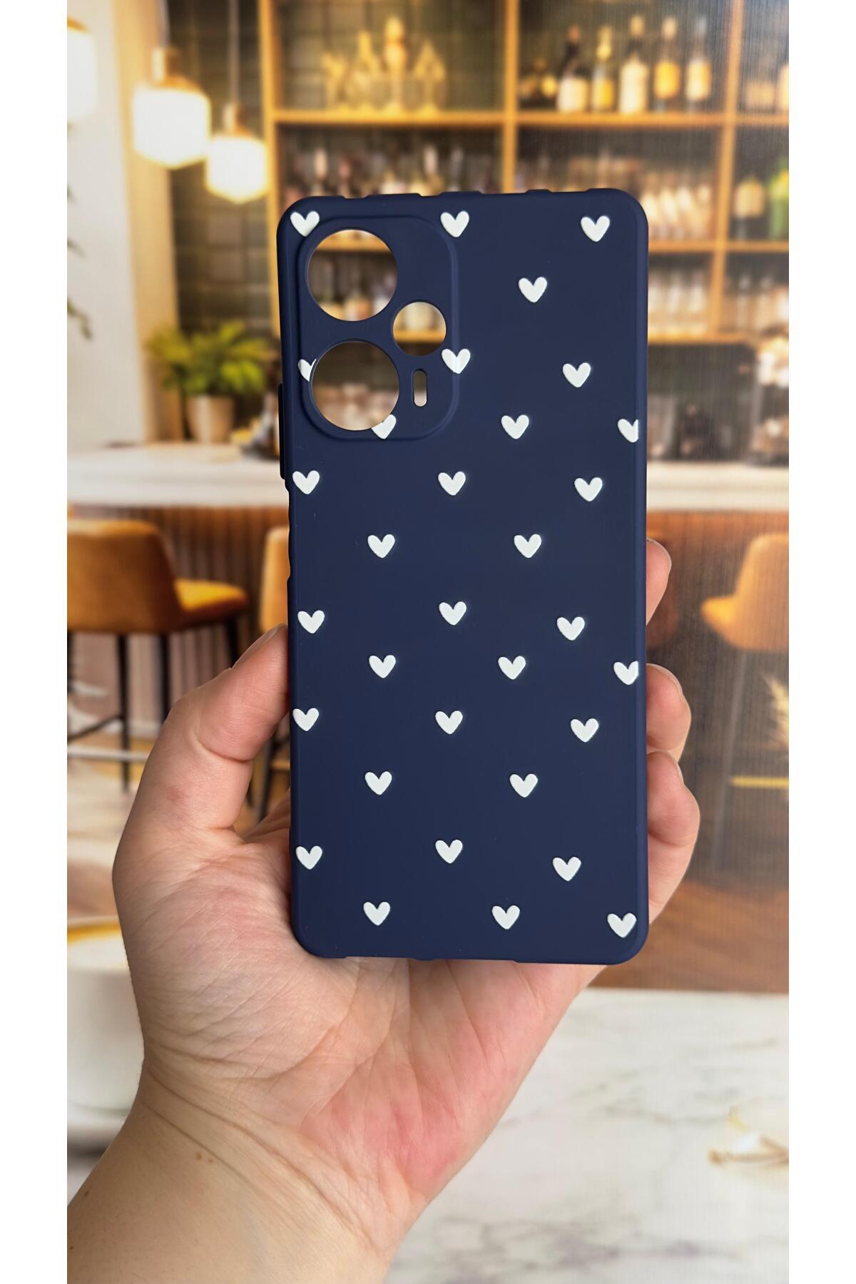 Poco F5 Uyumlu Mini Beyaz Kalp Desenli Silikon Darbe Emici Klasik Korumalı Rubber Kılıf