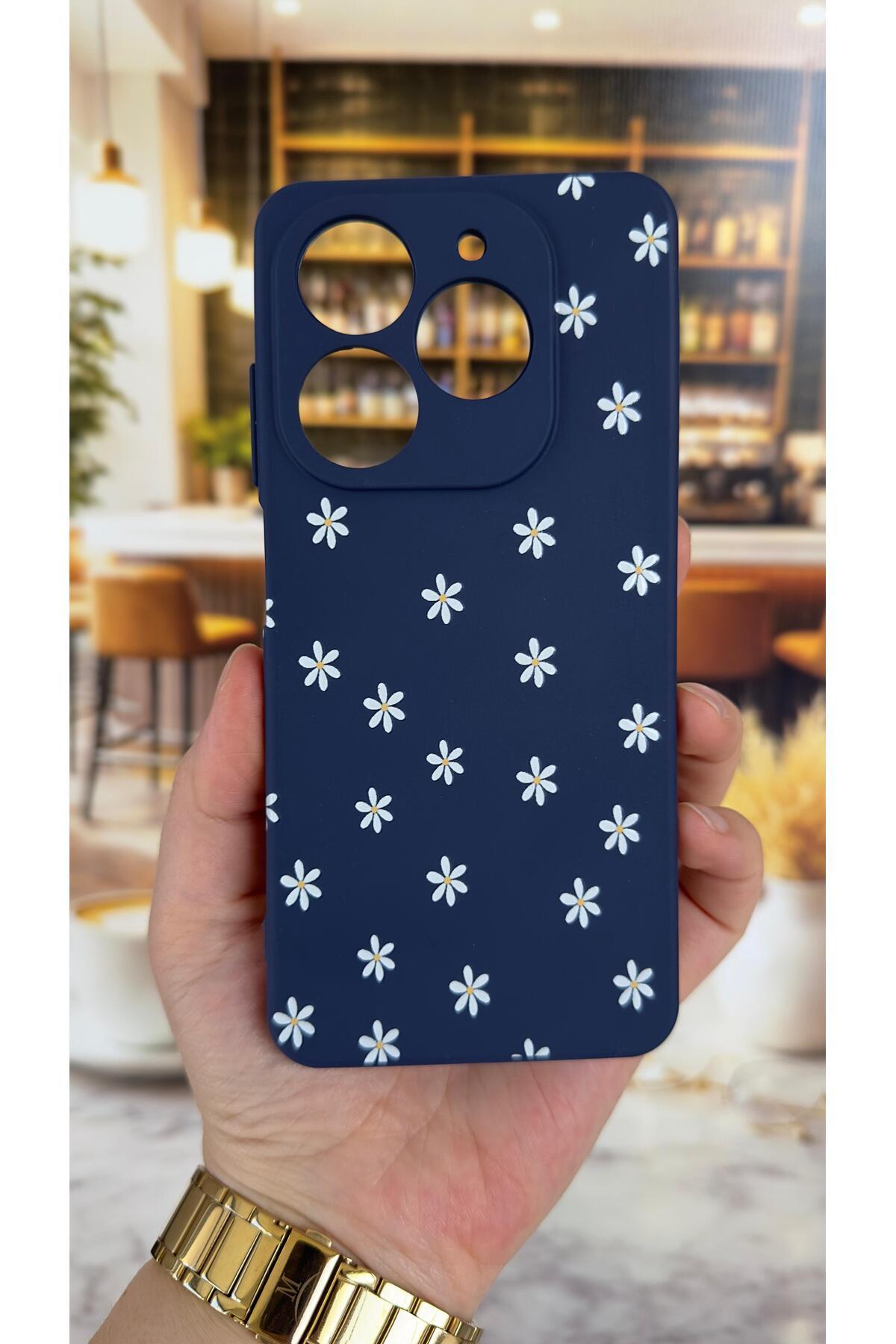 Tecno Spark 20/20C Uyumlu Mini Papatya Desenli Silikon Darbe Emici Klasik Korumalı Rubber Kılıf