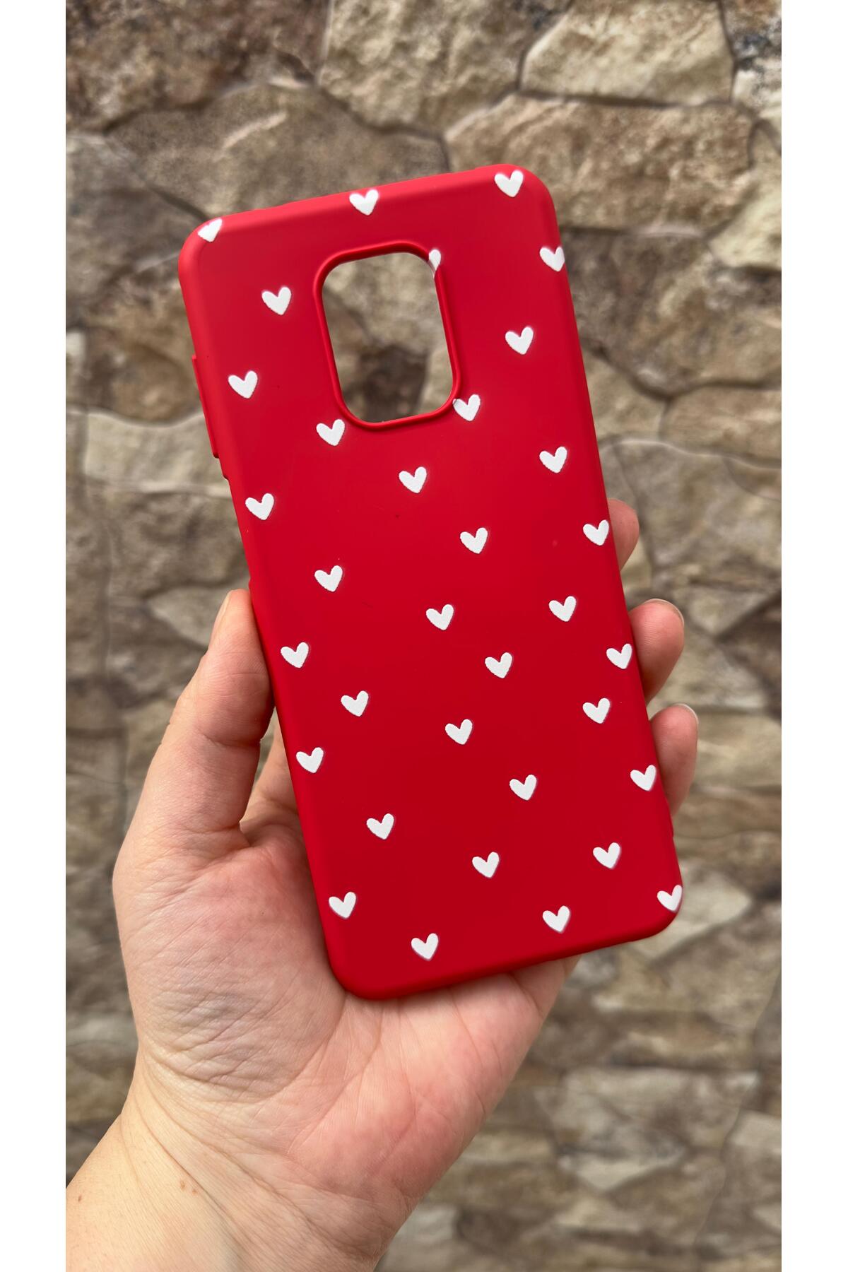 Redmi Note 9 Pro/9S Uyumlu Mini Beyaz Kalp Desenli Silikon Darbe Emici Klasik Korumalı Rubber Kılıf