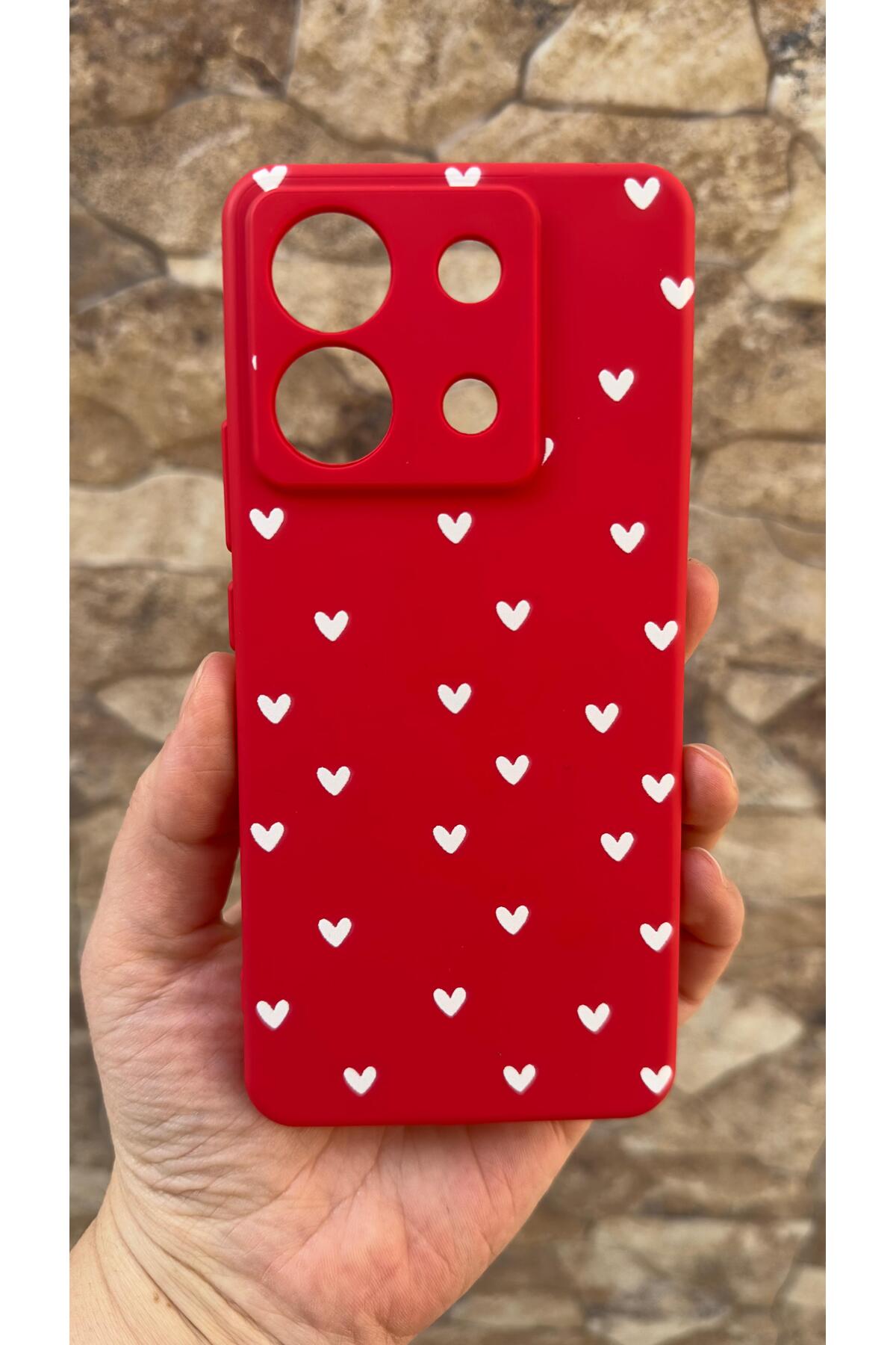 Redmi Note 13 Pro 5G Uyumlu Mini Beyaz Kalp Desenli Silikon Darbe Emici Klasik Korumalı Rubber Kılıf