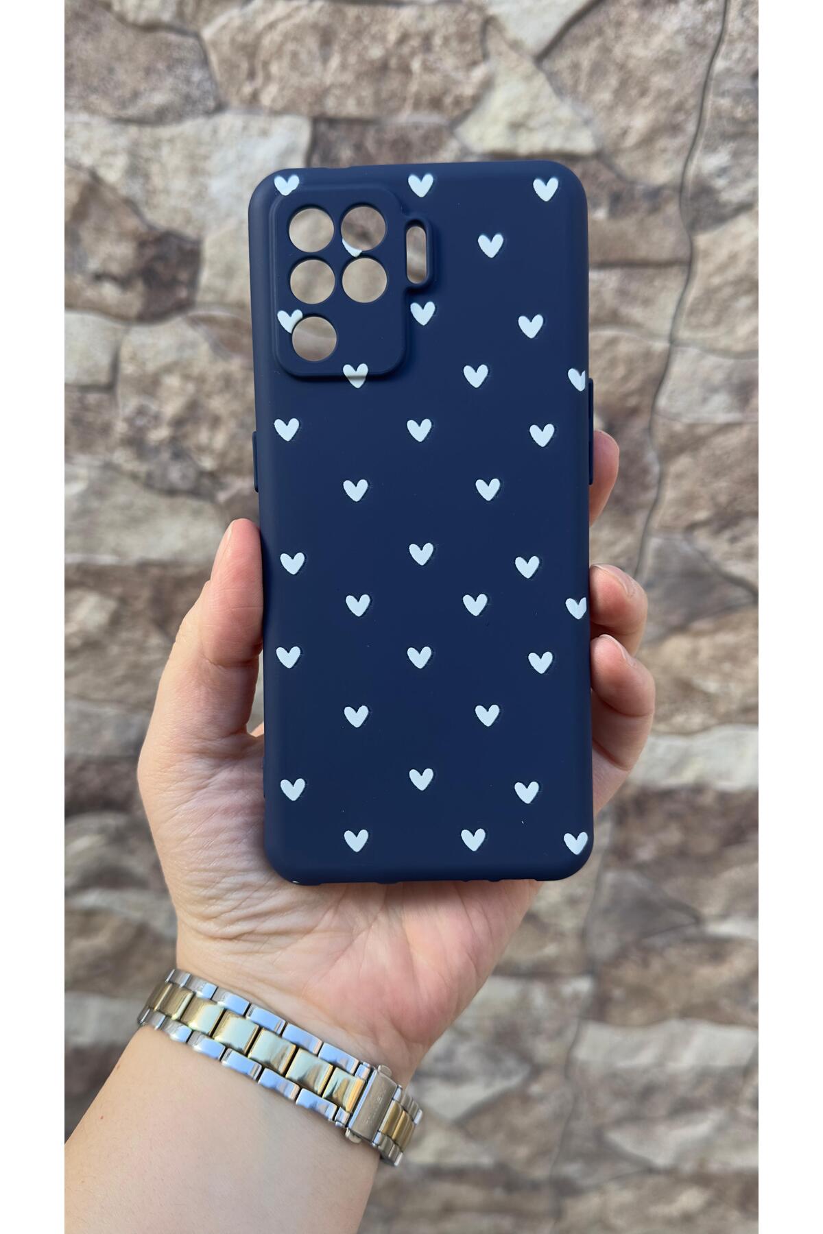 Oppo Reno 5 Lite Uyumlu Mini Beyaz Kalp Desenli Silikon Darbe Emici Klasik Korumalı Rubber Kılıf