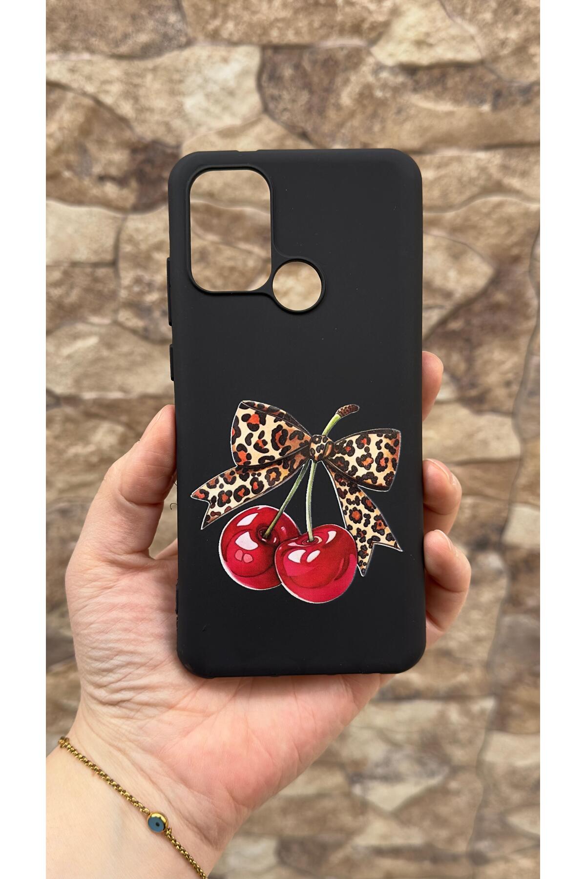 Casper Via F20 Uyumlu Kiraz Fiyonk Leopar Desenli Silikon Darbe Emici Klasik Korumalı Rubber Kılıf