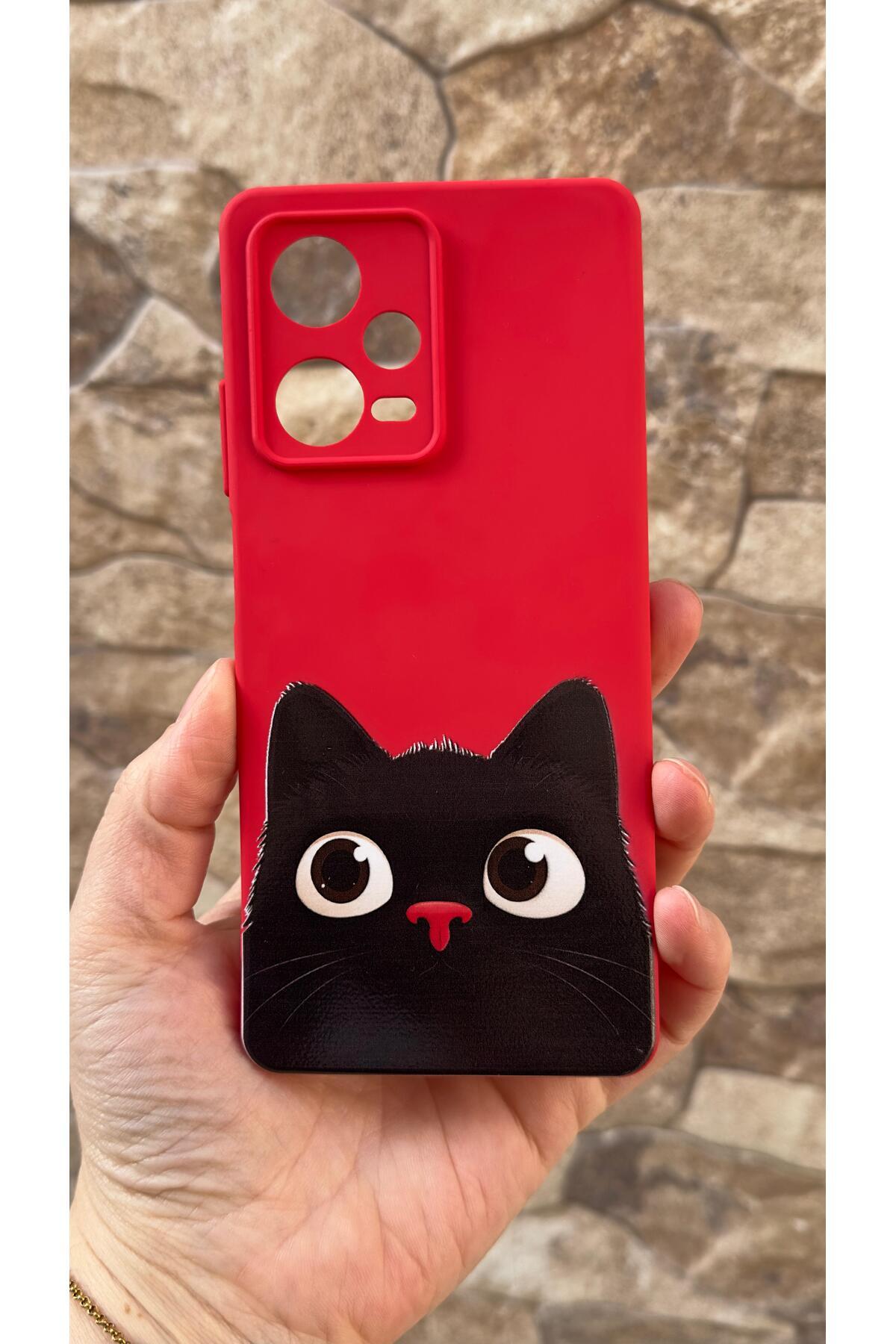 Redmi Note 12 Pro 5G Uyumlu Sevimli Siyah Kedi Desenli Silikon Darbe Emici Klasik Korumalı Kılıf