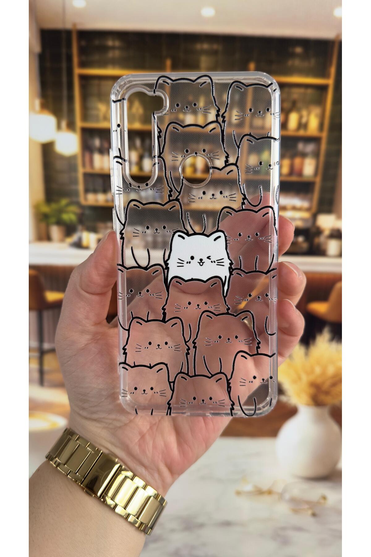 Redmi Note 8 Uyumlu Manycat Desenli Şeffaf Darbe Emici Kamera Korumalı Clear Kılıf
