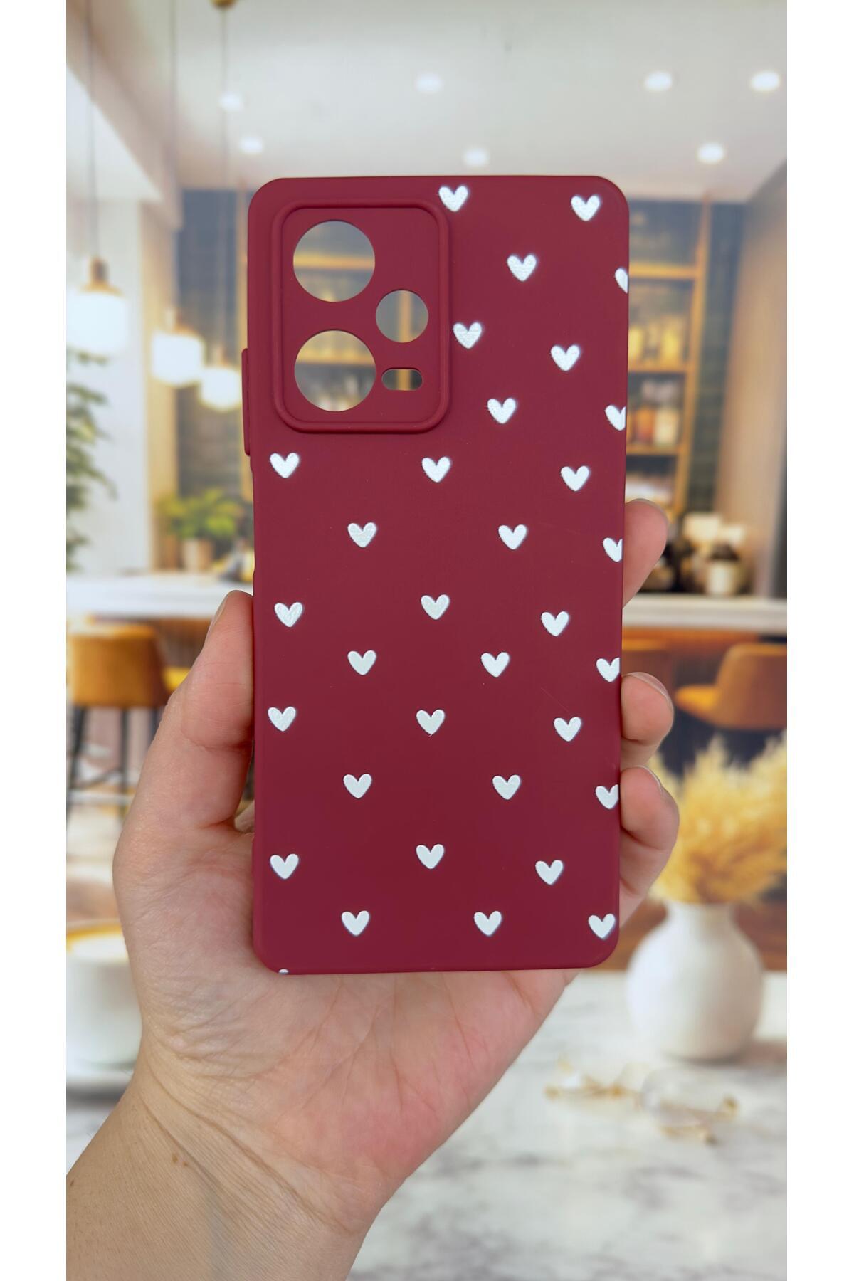 Redmi Note 12 Pro 5G Uyumlu Beyaz Kalp Desenli Silikon Darbe Emici Klasik Korumalı Rubber Kılıf