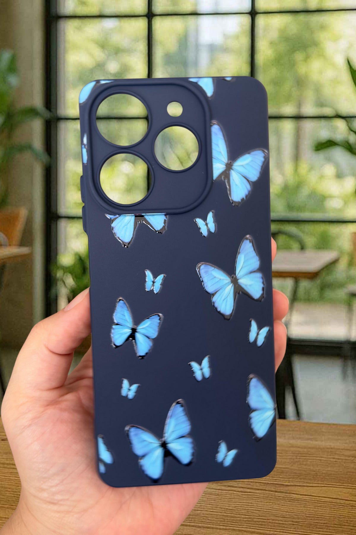 Tecno Spark 10 PRO Uyumlu Mavi Kelebek Desenli Silikon Darbe Emici Klasik Korumalı Rubber Kılıf