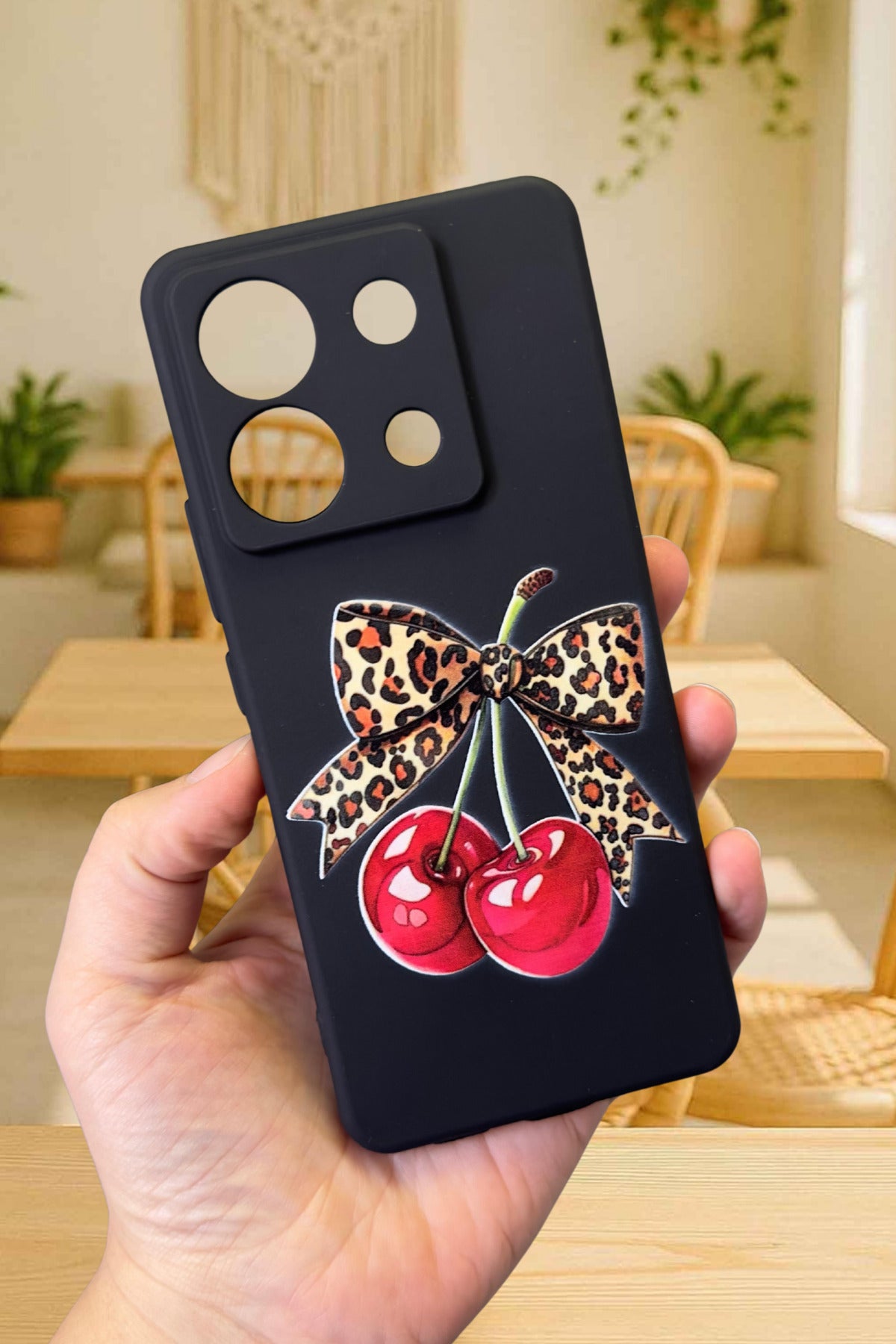 Xiaomi Redmi Note 13 Pro 5G Uyumlu Kiraz Leopar Fiyonk Desenli Silikon Darbe Emici Rubber Kılıf
