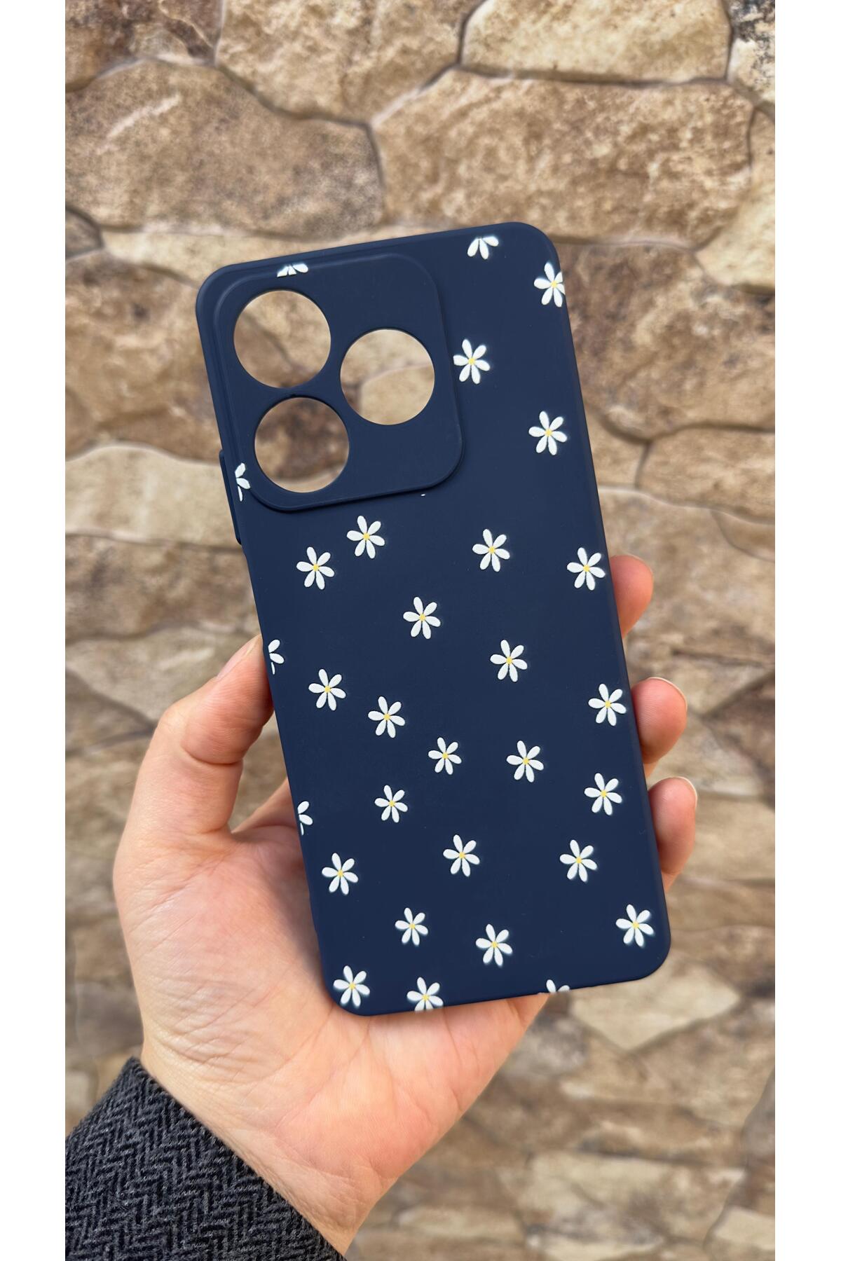 Realme C63 Uyumlu Mini Papatya Desenli Silikon Darbe Emici Klasik Korumalı Rubber Kılıf