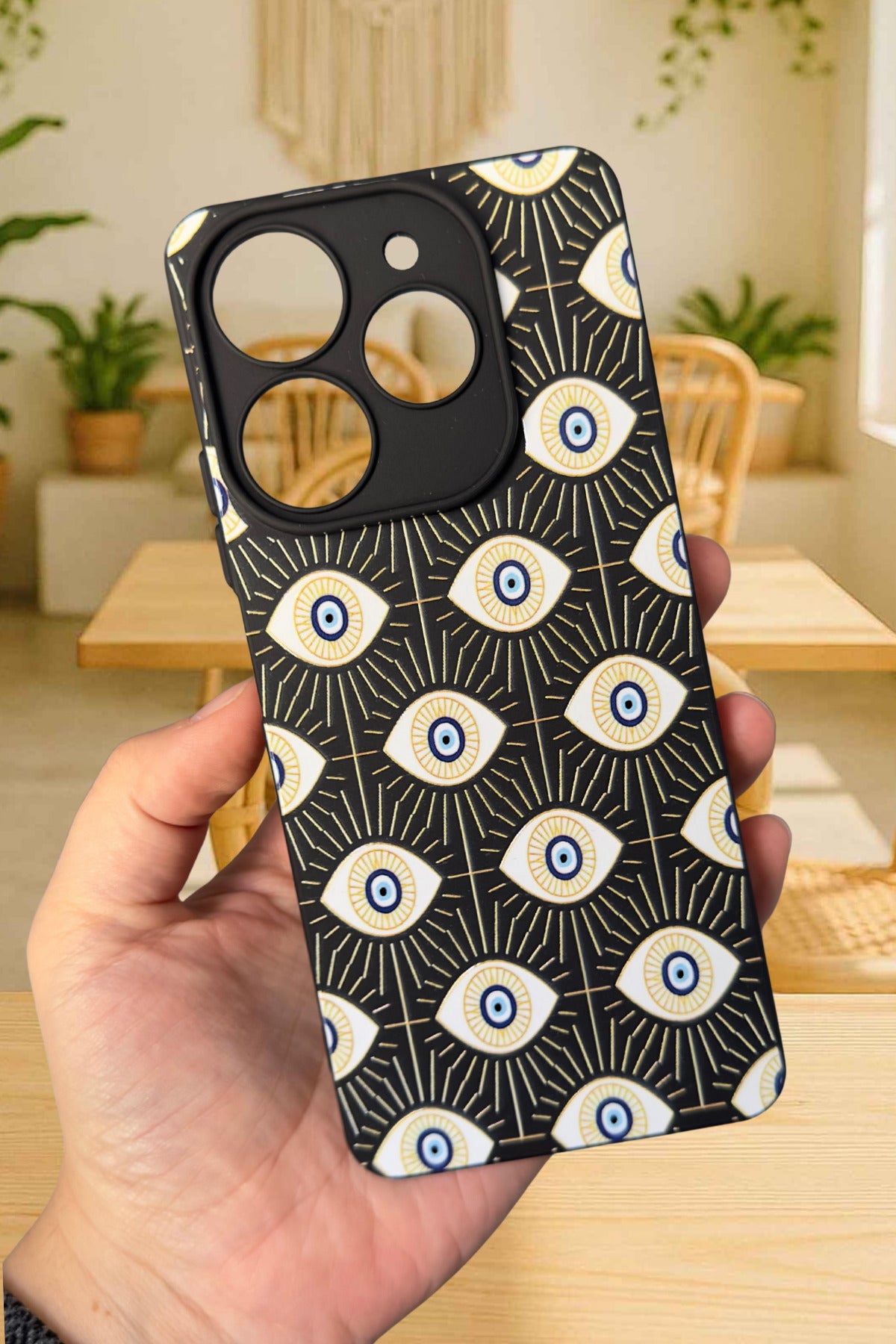 Tecno Spark 10 PRO Uyumlu Evıl Eye Desenli Silikon Darbe Emici Rubber Kılıf