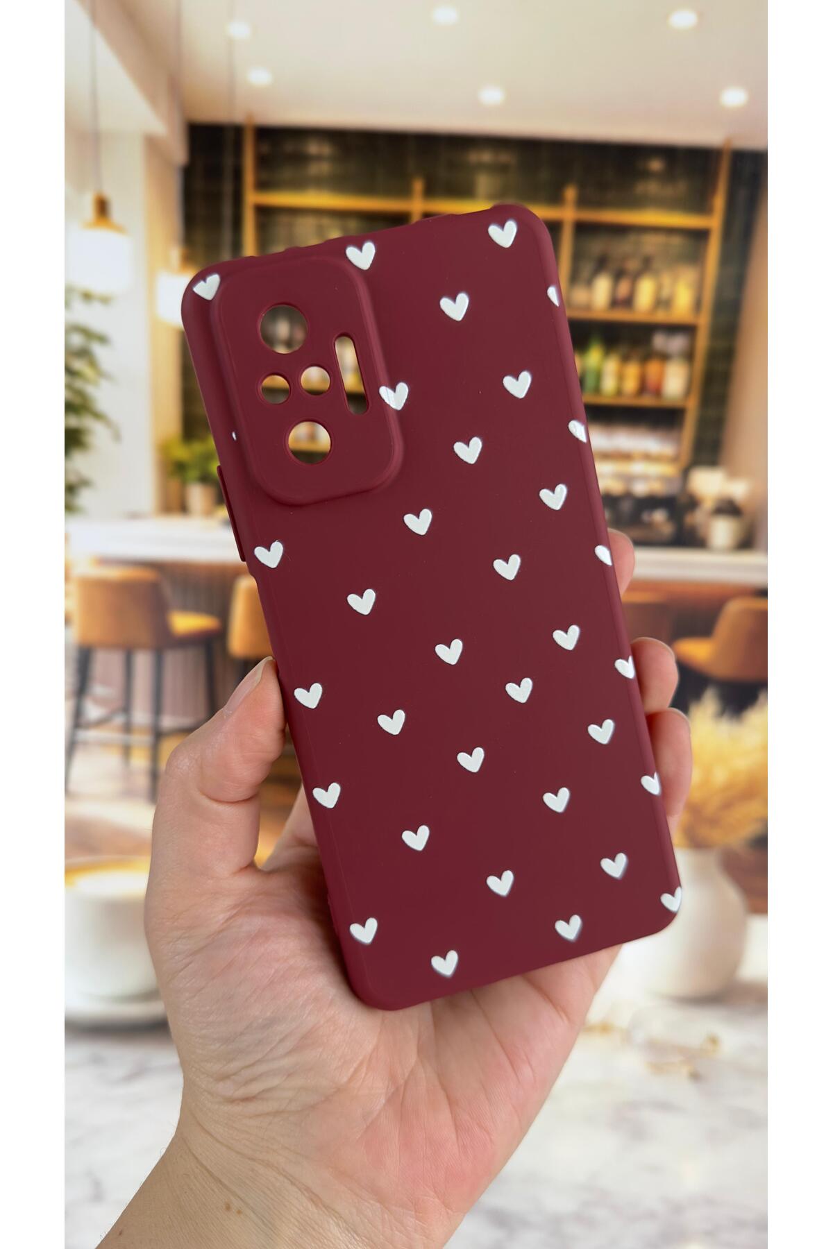 Redmi Note 10 Pro Uyumlu Beyaz Kalp Desenli Silikon Darbe Emici Klasik Korumalı Rubber Kılıf