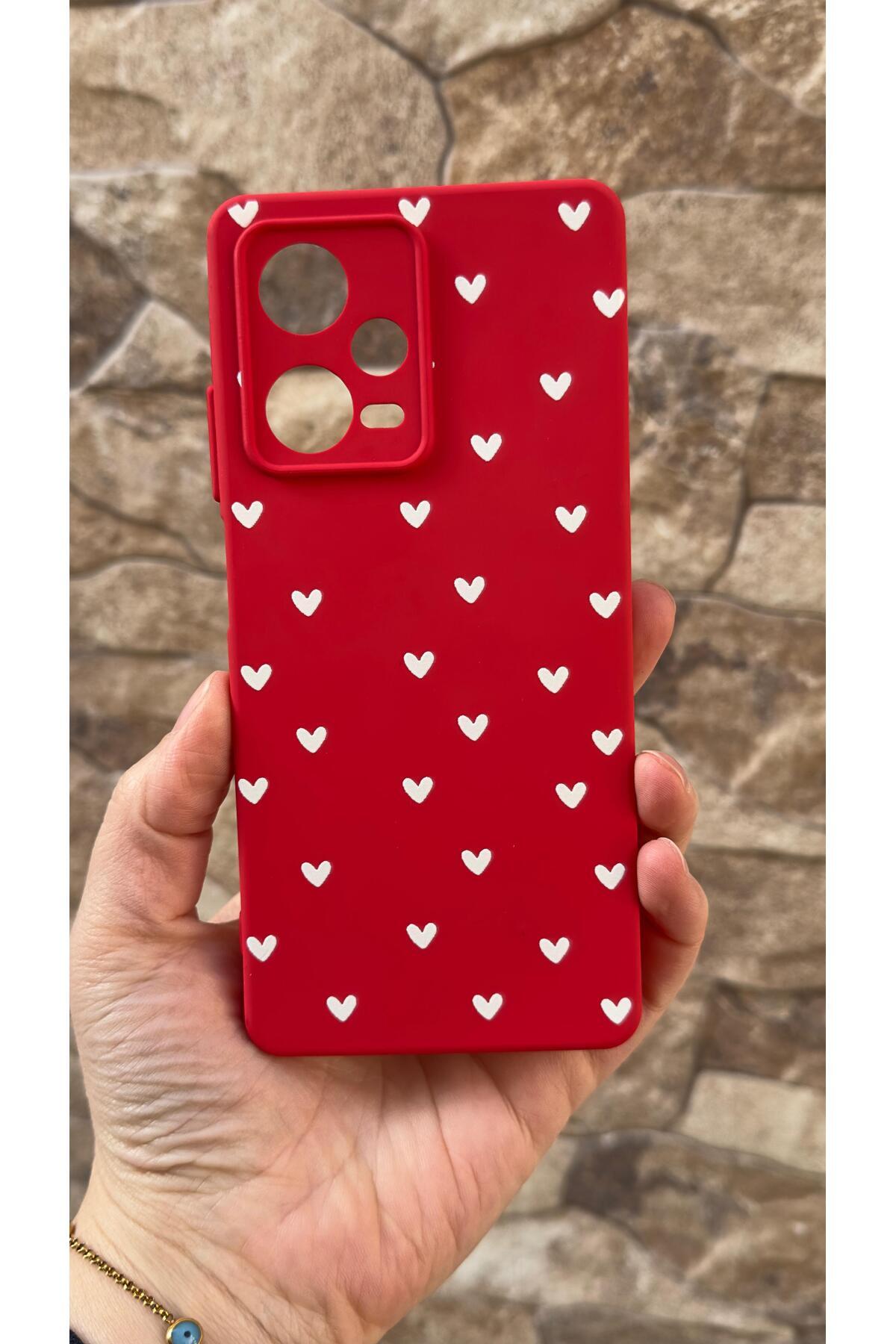 Redmi Note 12 Pro 5G Uyumlu Mini Beyaz Kalp Desenli Silikon Darbe Emici Klasik Korumalı Rubber Kılıf