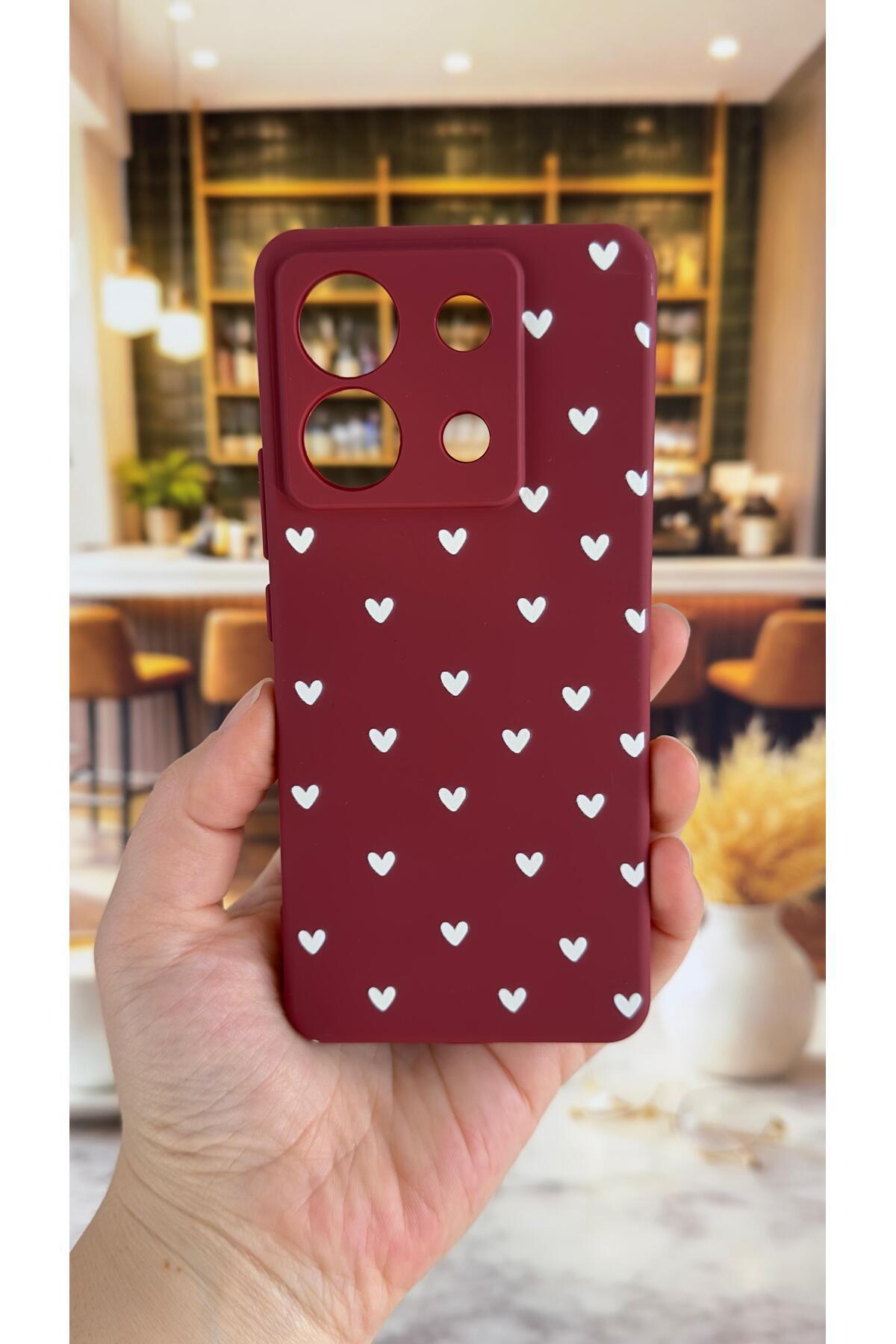 Redmi Note 13 Pro 5G Uyumlu Beyaz Kalp Desenli Silikon Darbe Emici Klasik Korumalı Rubber Kılıf