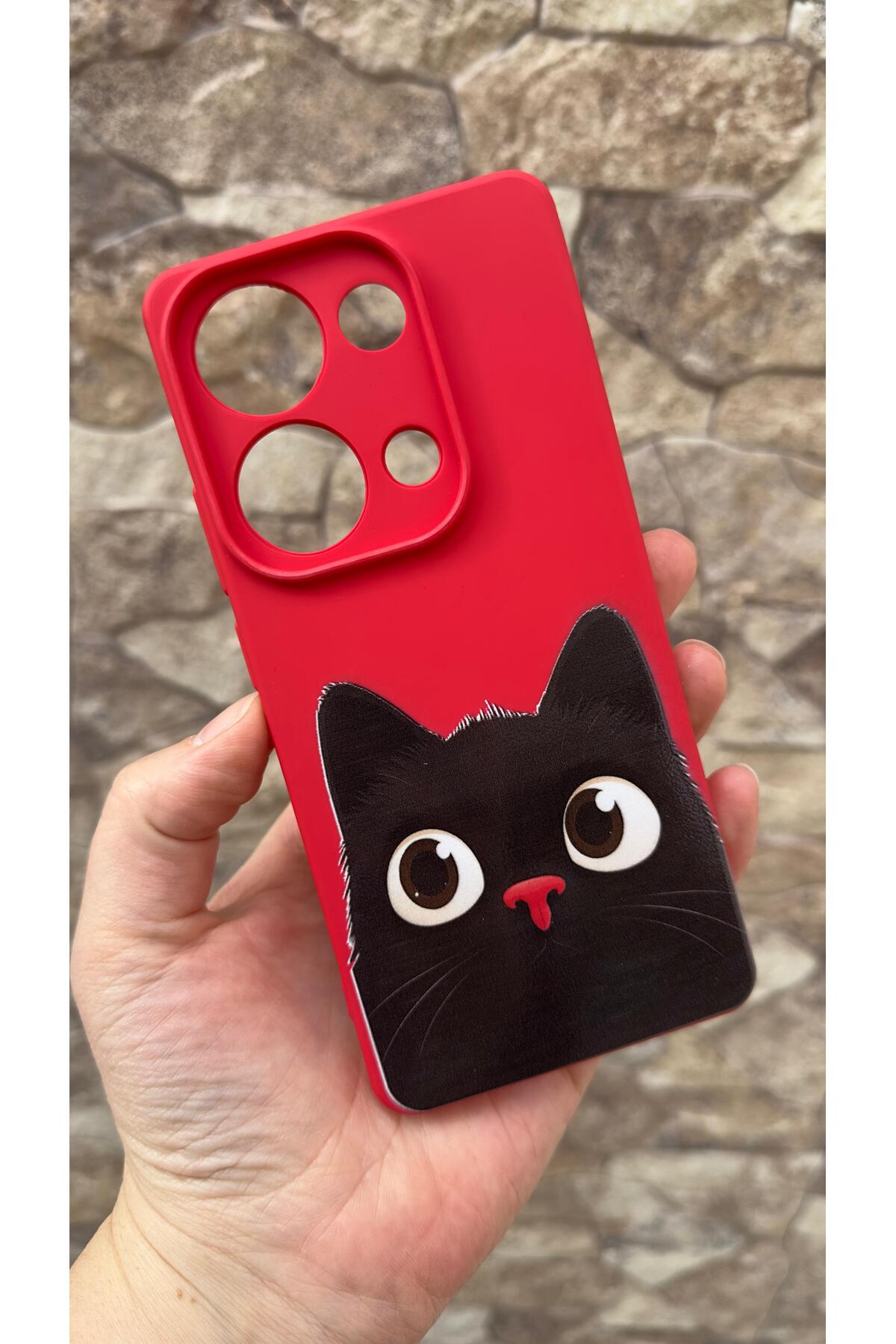 Redmi Note 13 Pro 4G Uyumlu Sevimli Siyah Kedi Desenli Silikon Darbe Emici Klasik Korumalı Kılıf