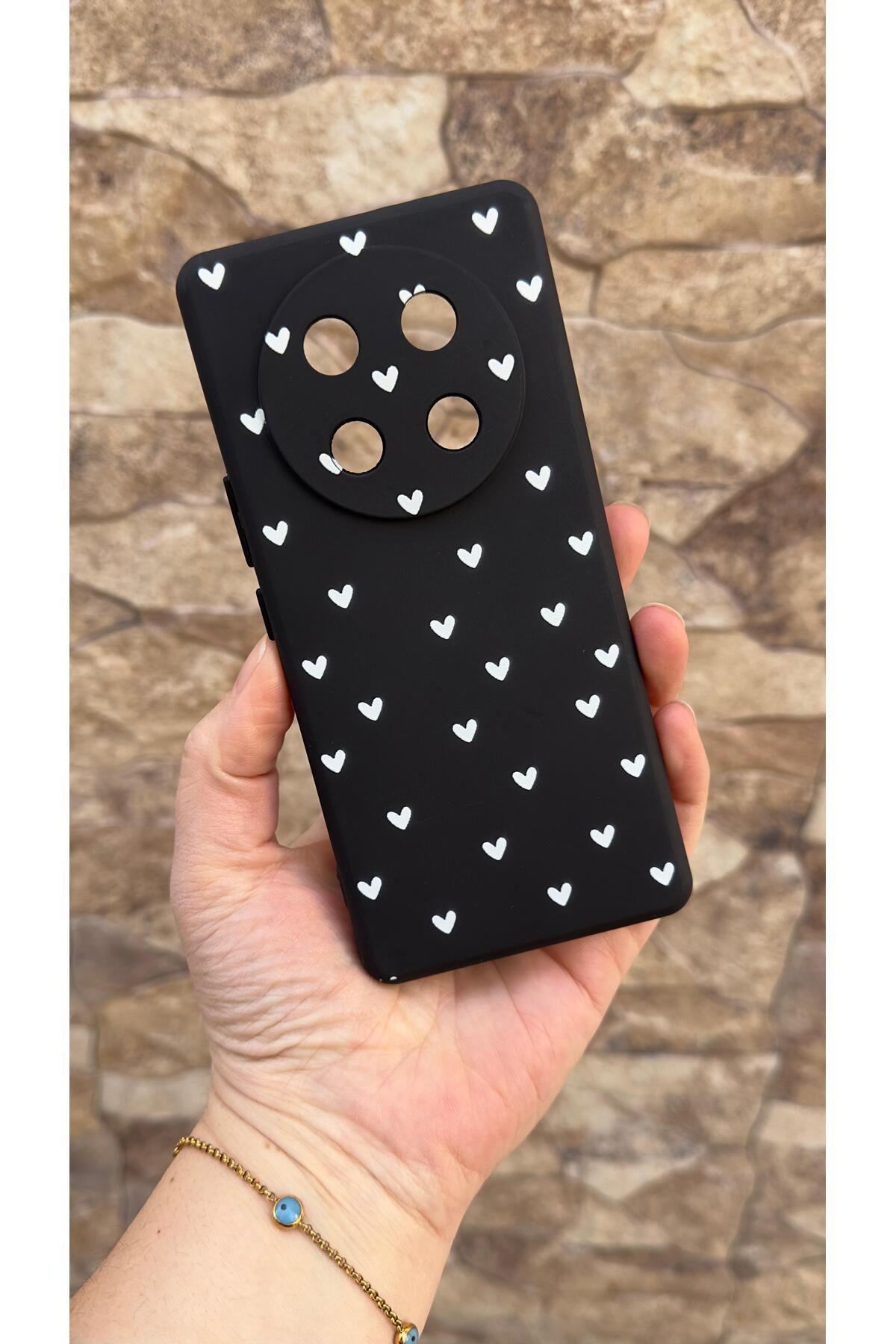 Honor Magic 7 Lite 5G Uyumlu Mini Beyaz Kalp Desenli Silikon Darbe Emici Klasik Korumalı Kılıf