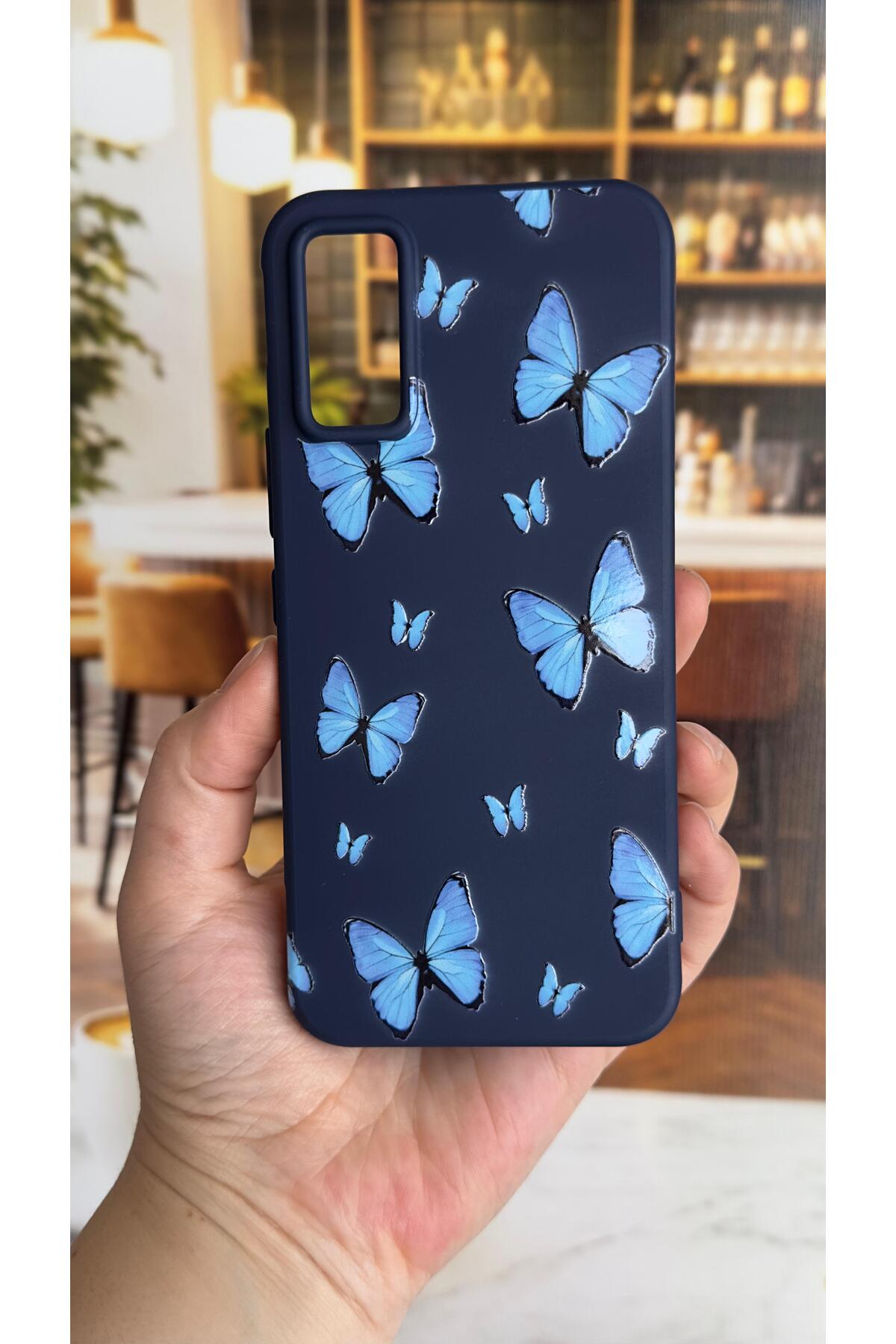 Infinix GT 30 Pro Uyumlu Mavi Kelebek Desenli Silikon Darbe Emici Klasik Korumalı Rubber Kılıf