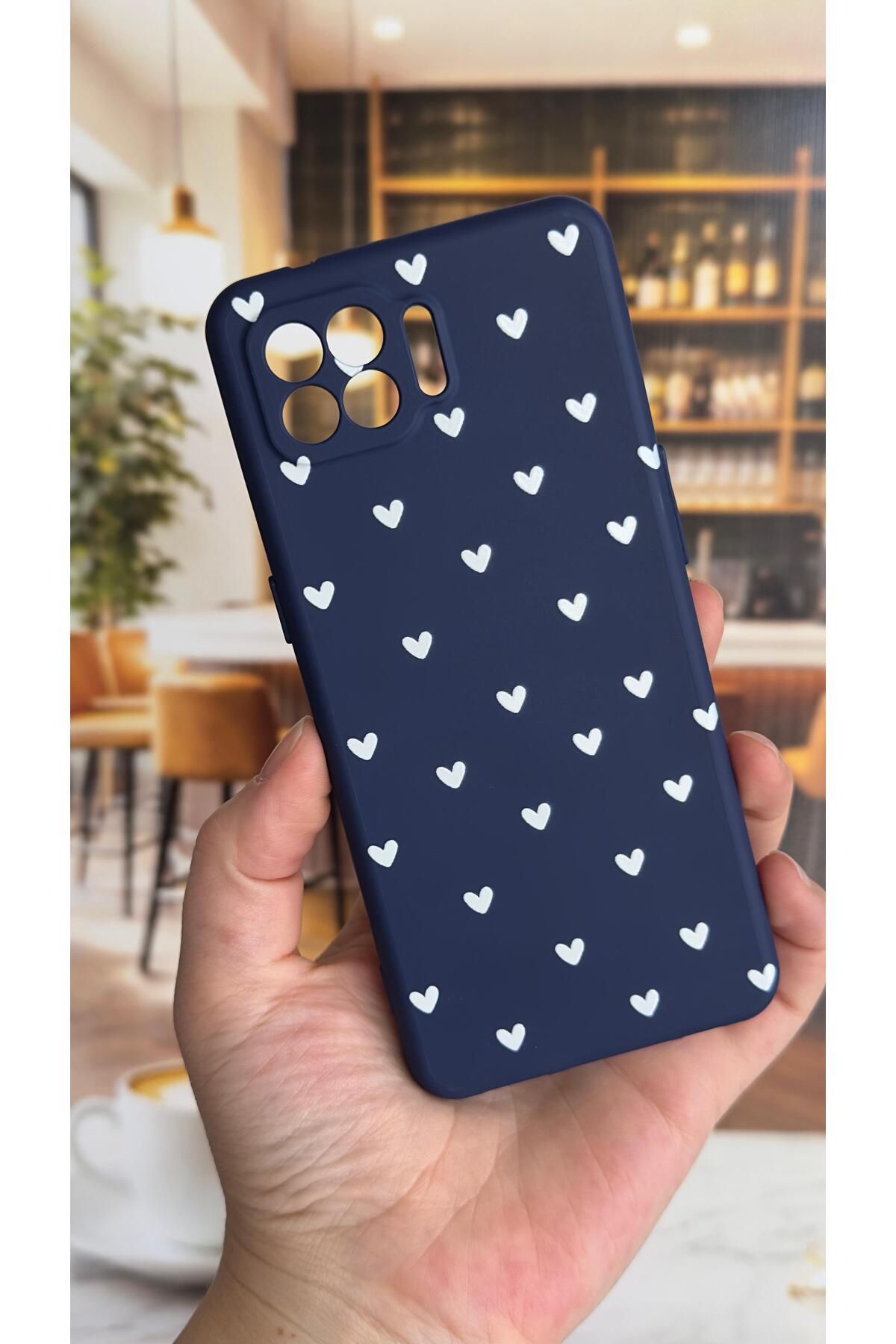 OPPO Reno 4 Lite Uyumlu Mini Beyaz Kalp Desenli Silikon Darbe Emici Klasik Korumalı Rubber Kılıf