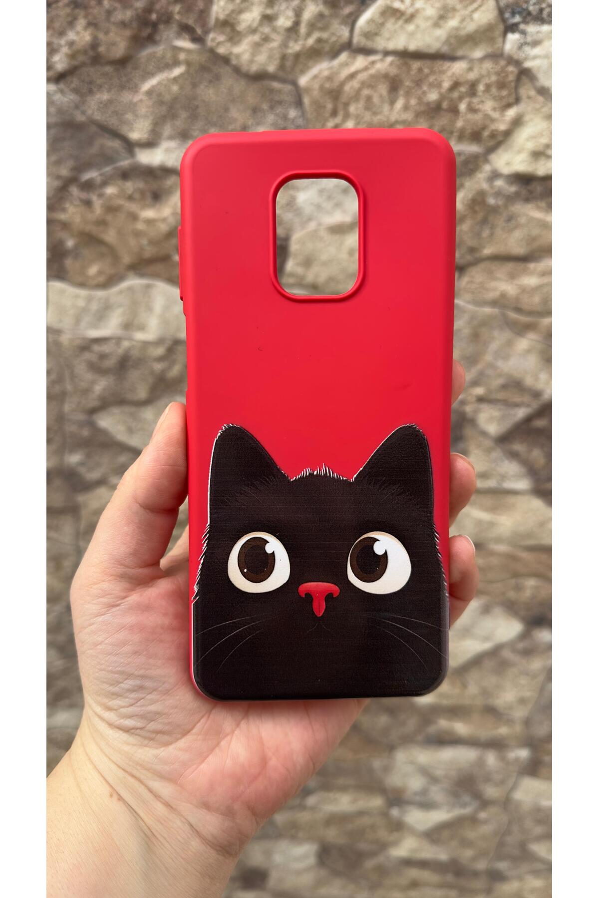 Redmi Note 9 Pro/9S Uyumlu Sevimli Siyah Kedi Desenli Silikon Darbe Emici Klasik Korumalı Kılıf