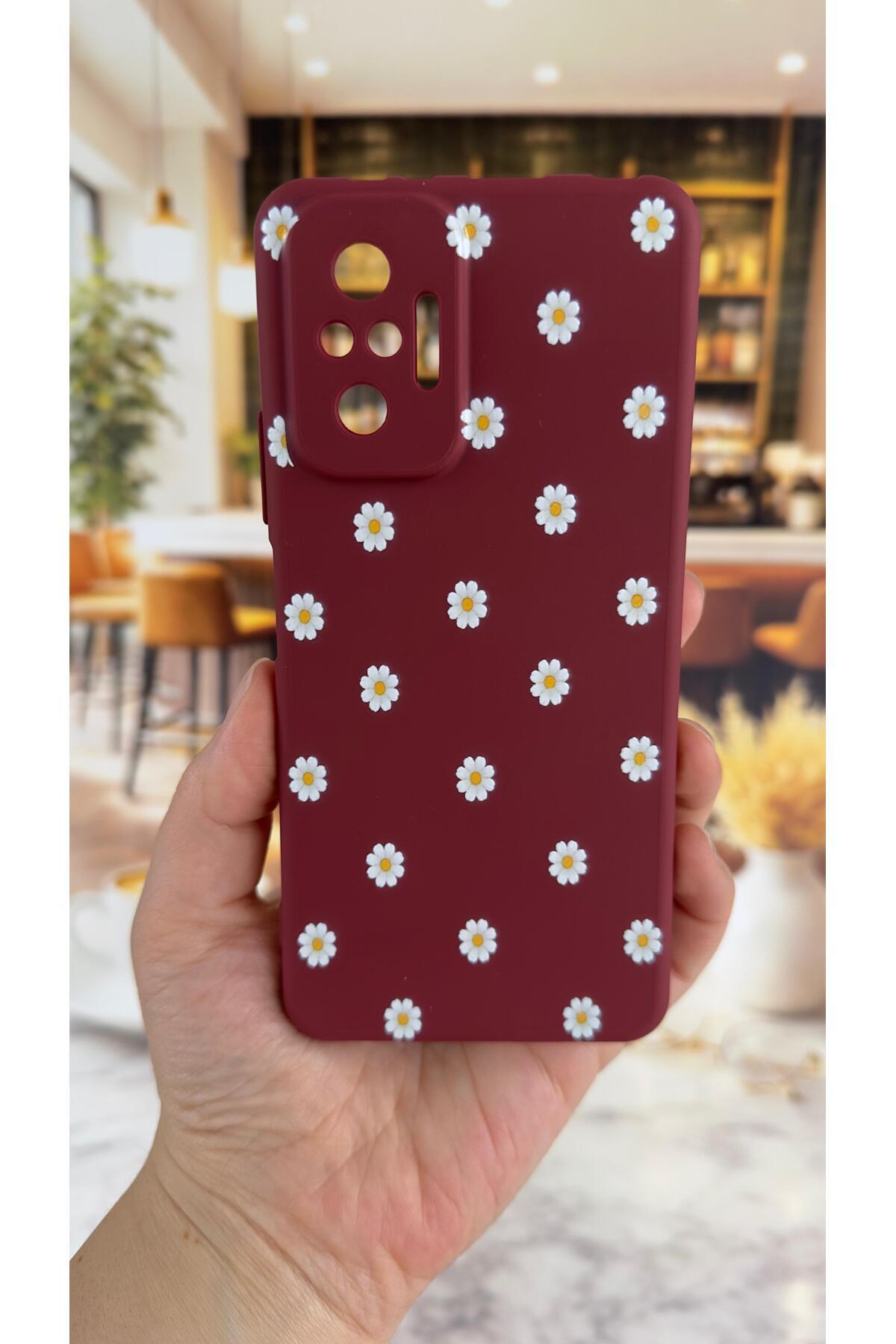 Redmi Note 10 Pro Uyumlu Beyaz Papatya Desenli Silikon Darbe Emici Klasik Korumalı Rubber Kılıf