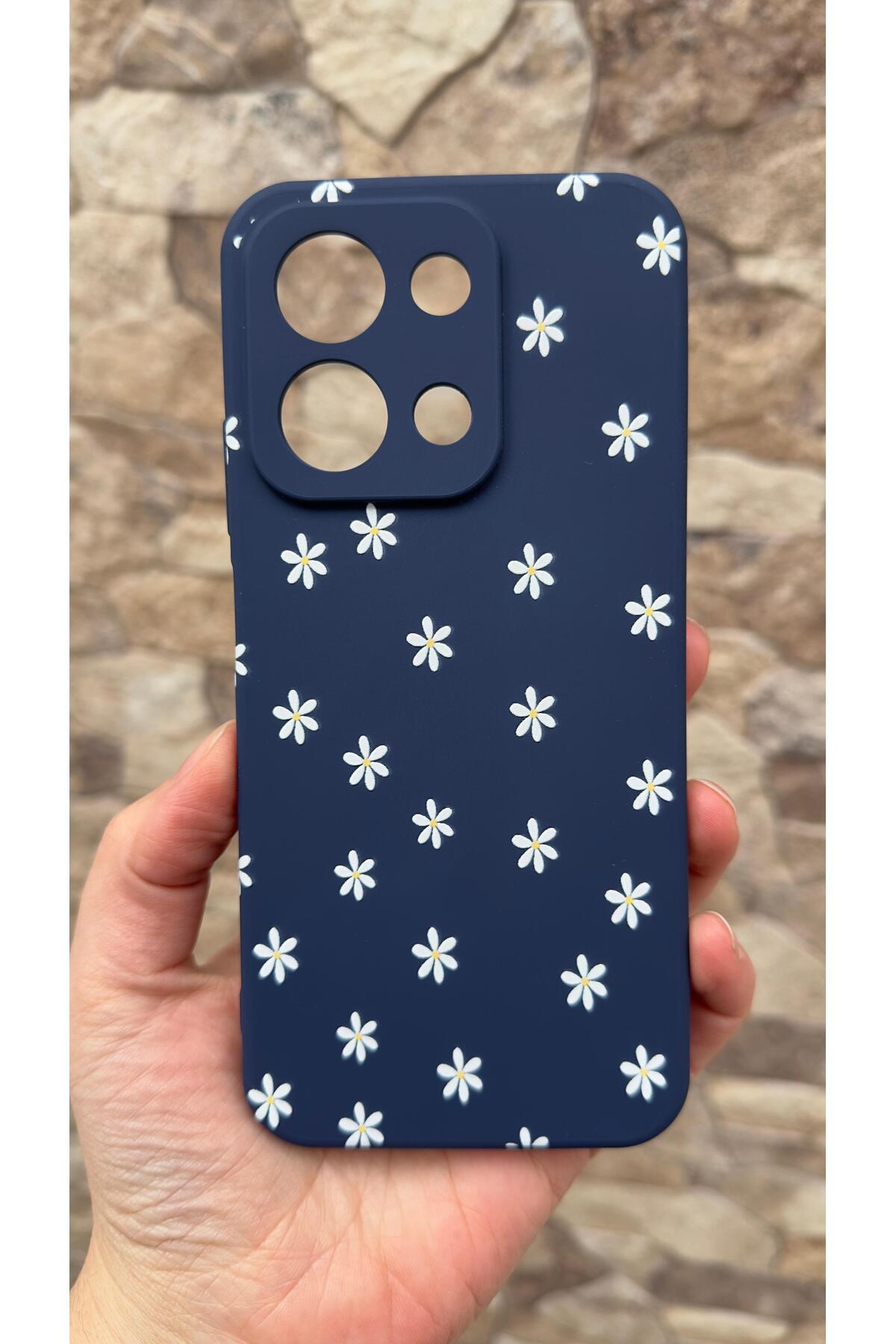 Redmi 15C Uyumlu Mini Papatya Desenli Silikon Darbe Emici Klasik Korumalı Rubber Kılıf