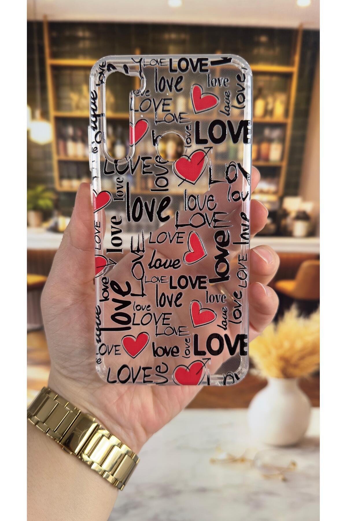 Redmi Note 8 Uyumlu Love Yazı Desenli Şeffaf Darbe Emici Kamera Korumalı Clear Kılıf