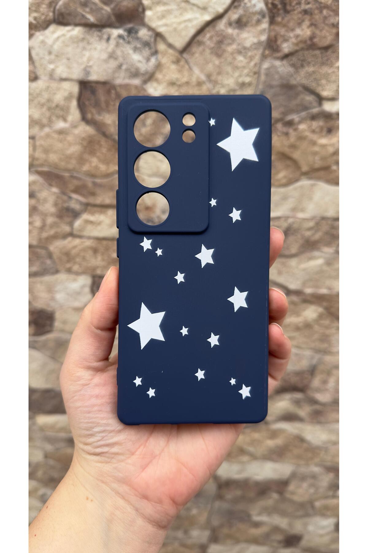 VİVO V29 Uyumlu Mini Yıldız Desenli Silikon Darbe Emici Klasik Korumalı Rubber Kılıf