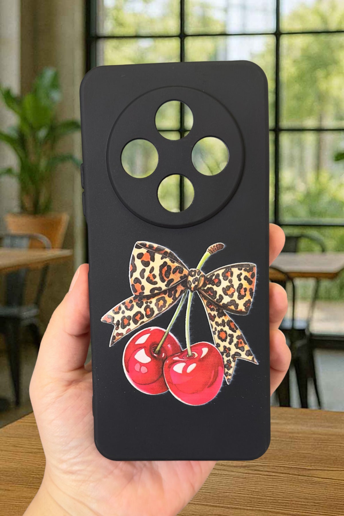 Redmi 14C Uyumlu Kiraz Leopar Fiyonk Desenli Silikon Darbe Emici Klasik Korumalı Rubber Kılıf