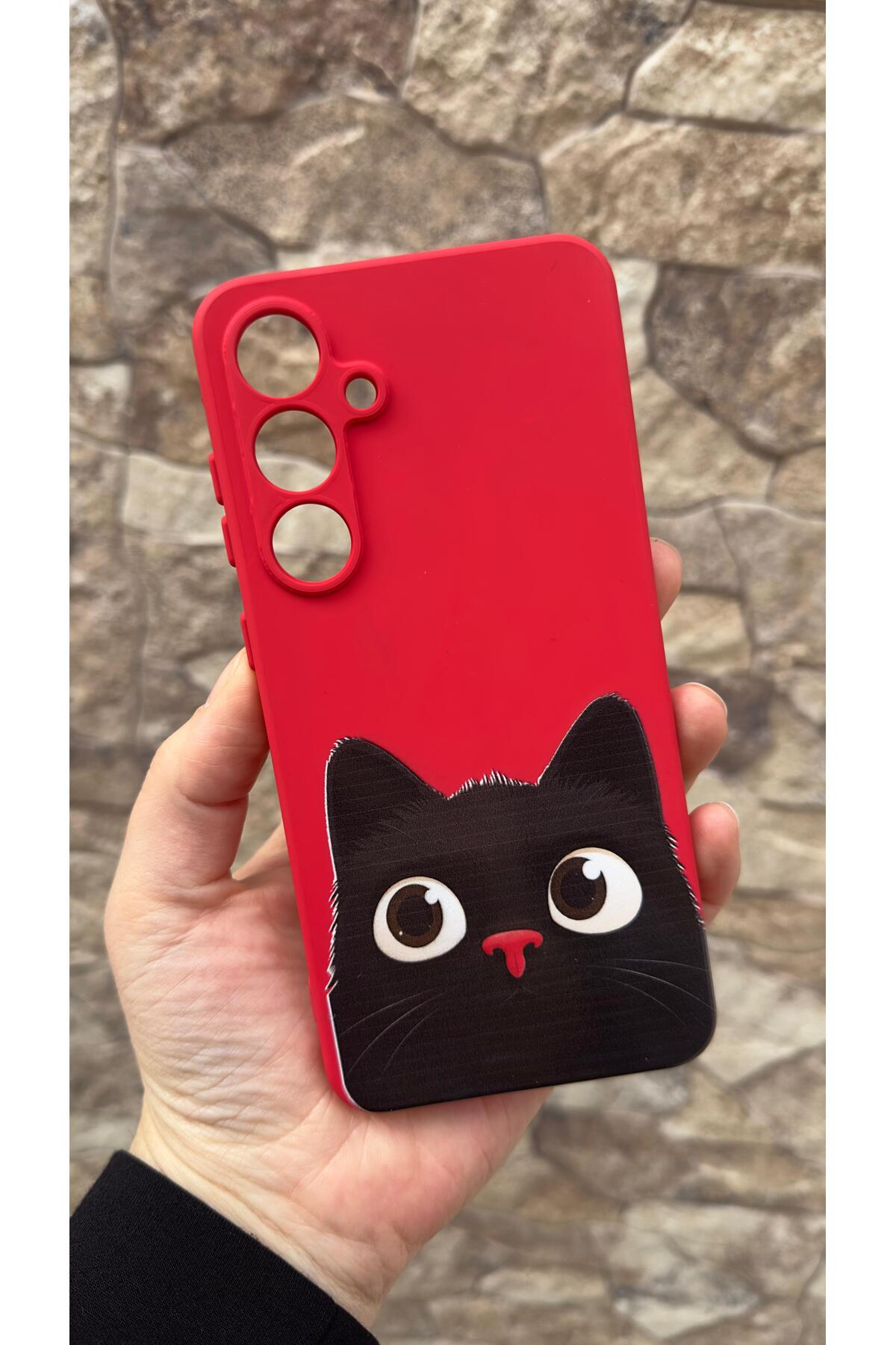 Samsung Galaxy S24FE Uyumlu Sevimli Siyah Kedi Desenli Silikon Darbe Emici Klasik Korumalı Kılıf