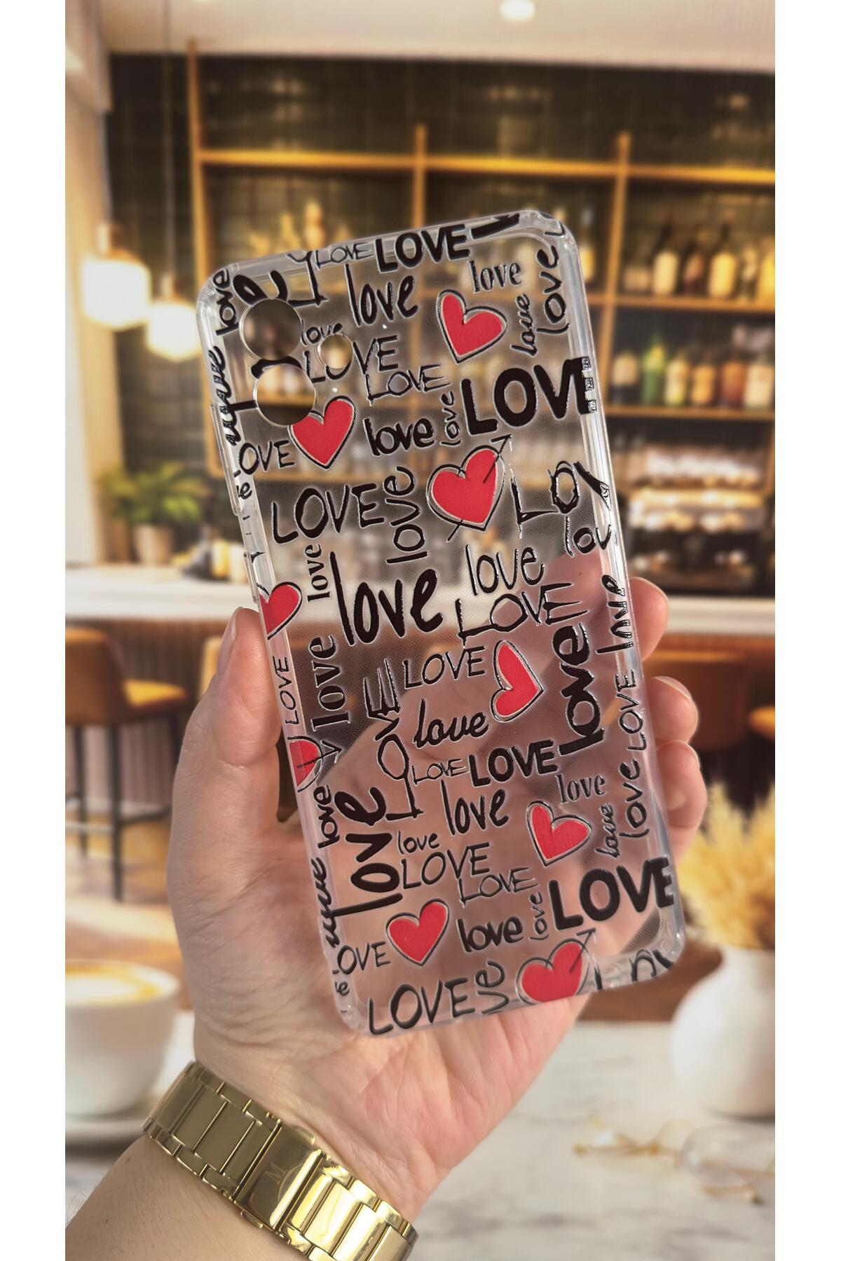 Samsung A04 Uyumlu Love Yazı Desenli Şeffaf Darbe Emici Kamera Korumalı Clear Kılıf